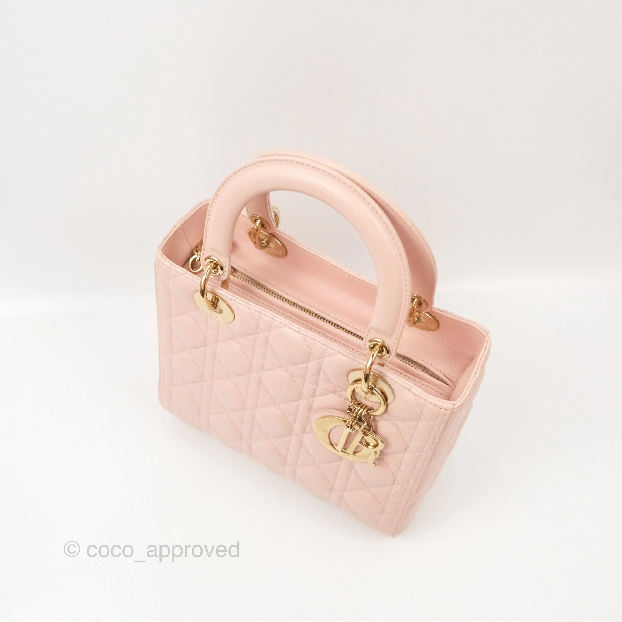 Christian Dior Medium Lady Dior Cannage Light Pink Lambskin Gold Hardware