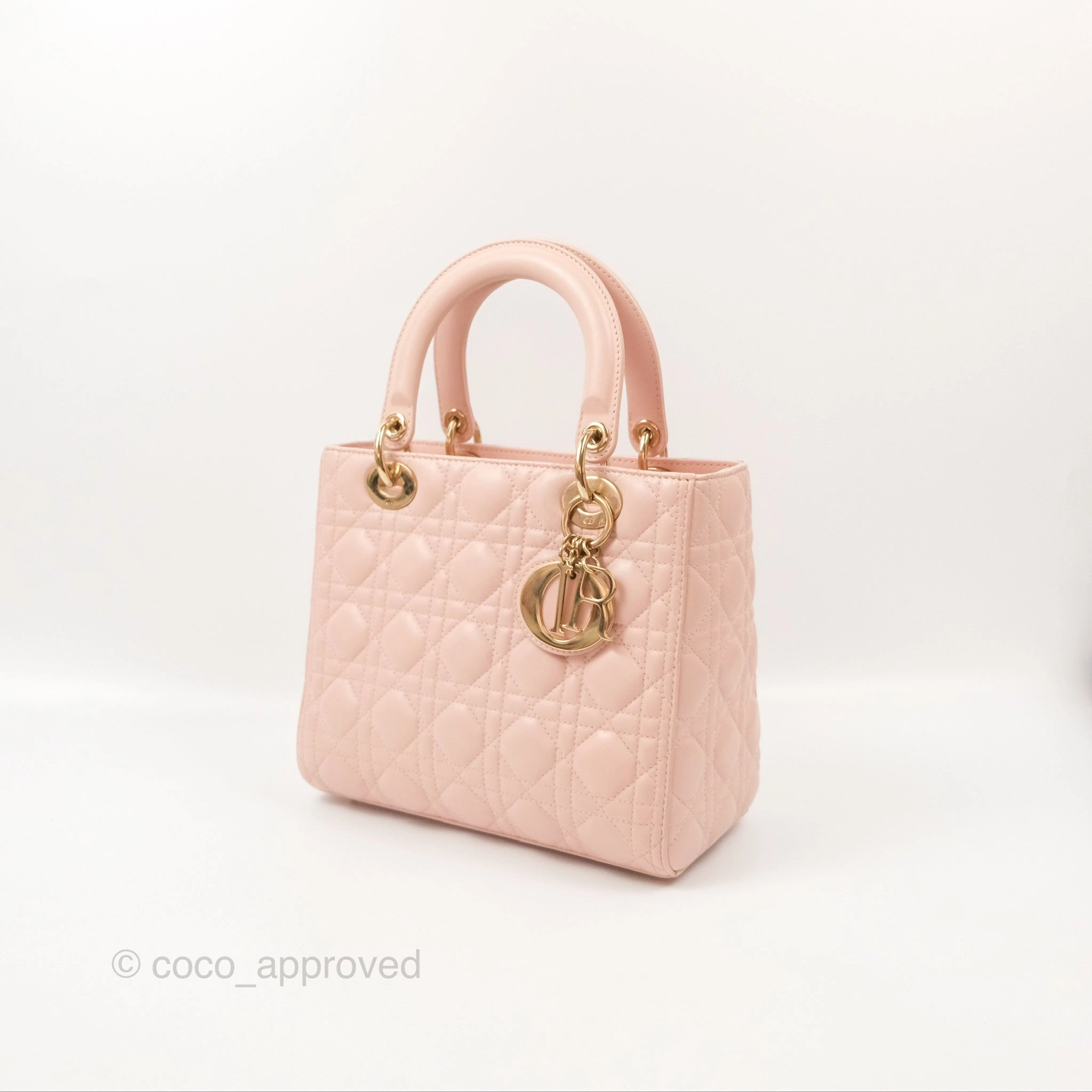 Christian Dior Medium Lady Dior Cannage Light Pink Lambskin Gold Hardware