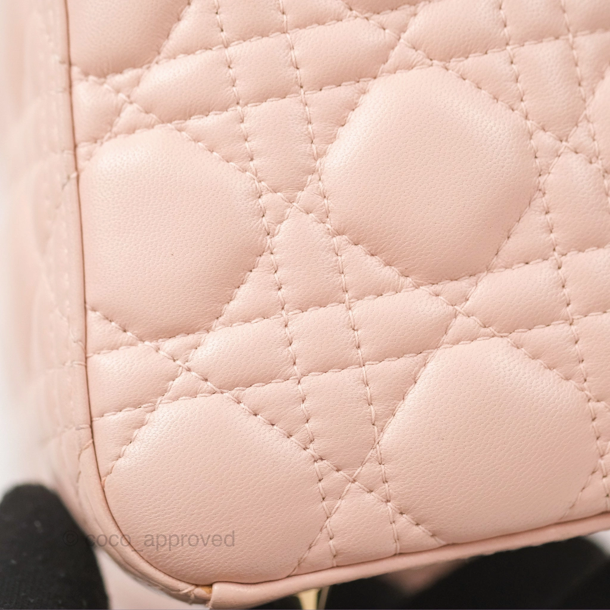 Christian Dior Medium Lady Dior Cannage Light Pink Lambskin Gold Hardware