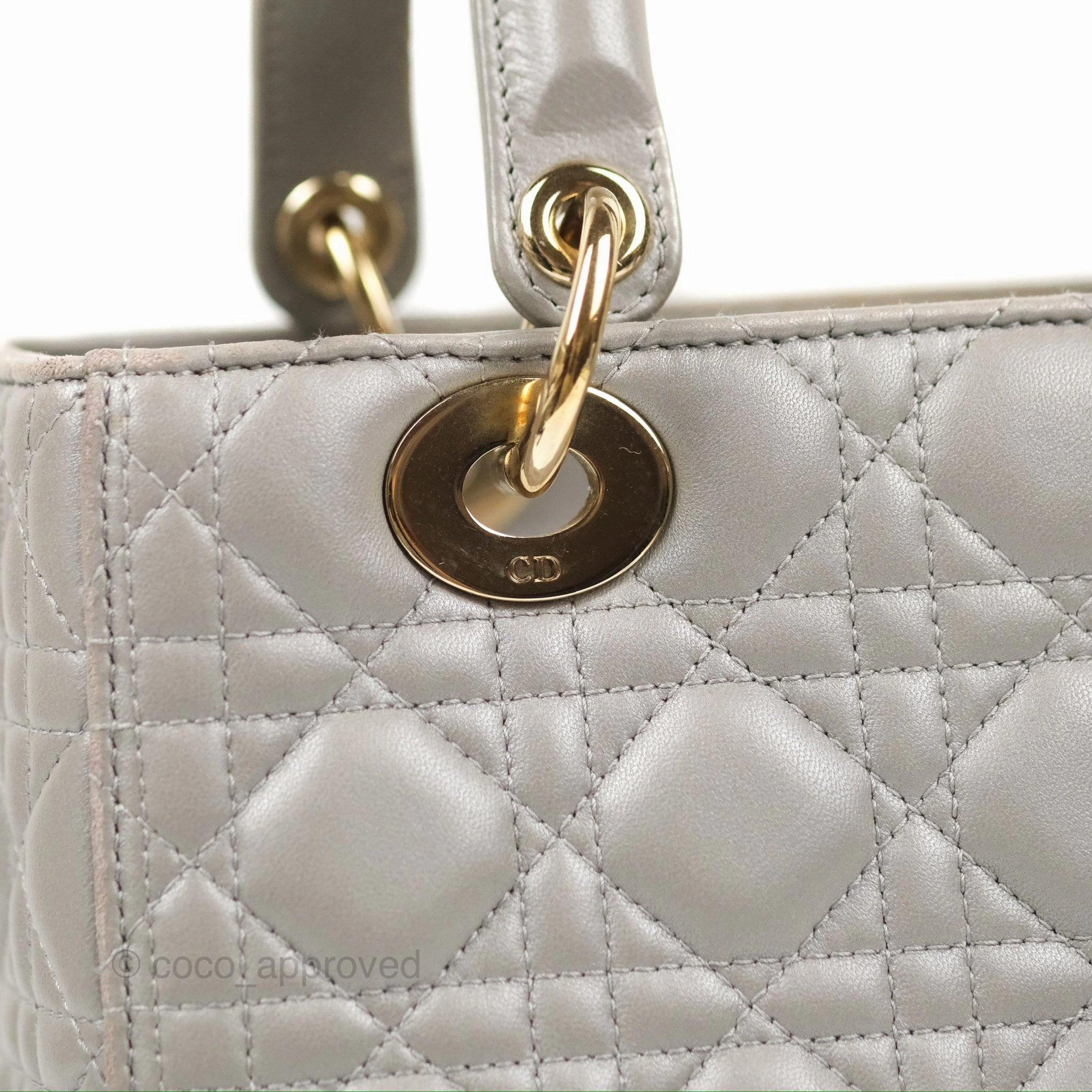 Christian Dior Medium Lady Dior Grey Lambskin Gold Hardware Fox Charm