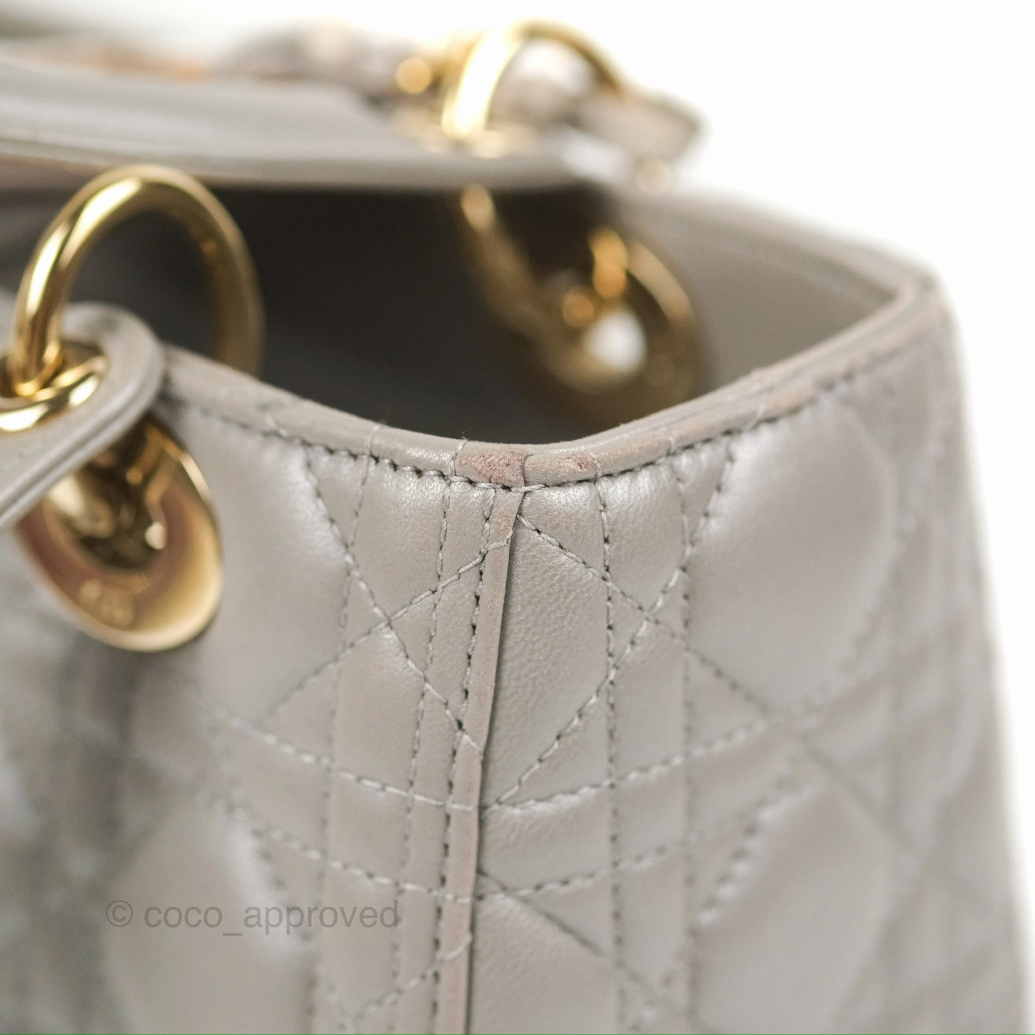 Christian Dior Medium Lady Dior Grey Lambskin Gold Hardware Fox Charm