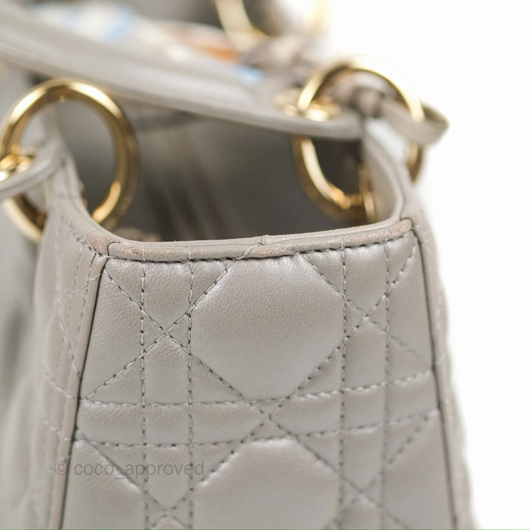 Christian Dior Medium Lady Dior Grey Lambskin Gold Hardware Fox Charm