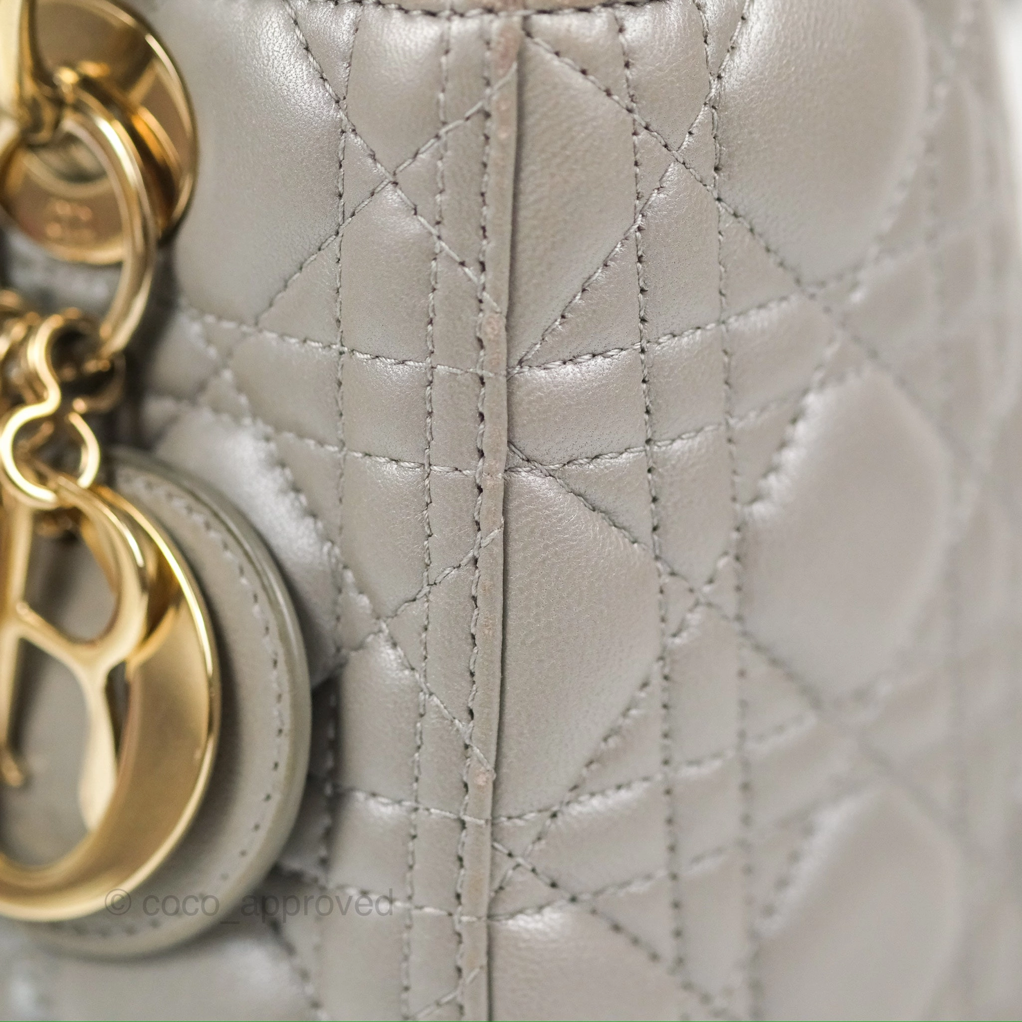 Christian Dior Medium Lady Dior Grey Lambskin Gold Hardware Fox Charm