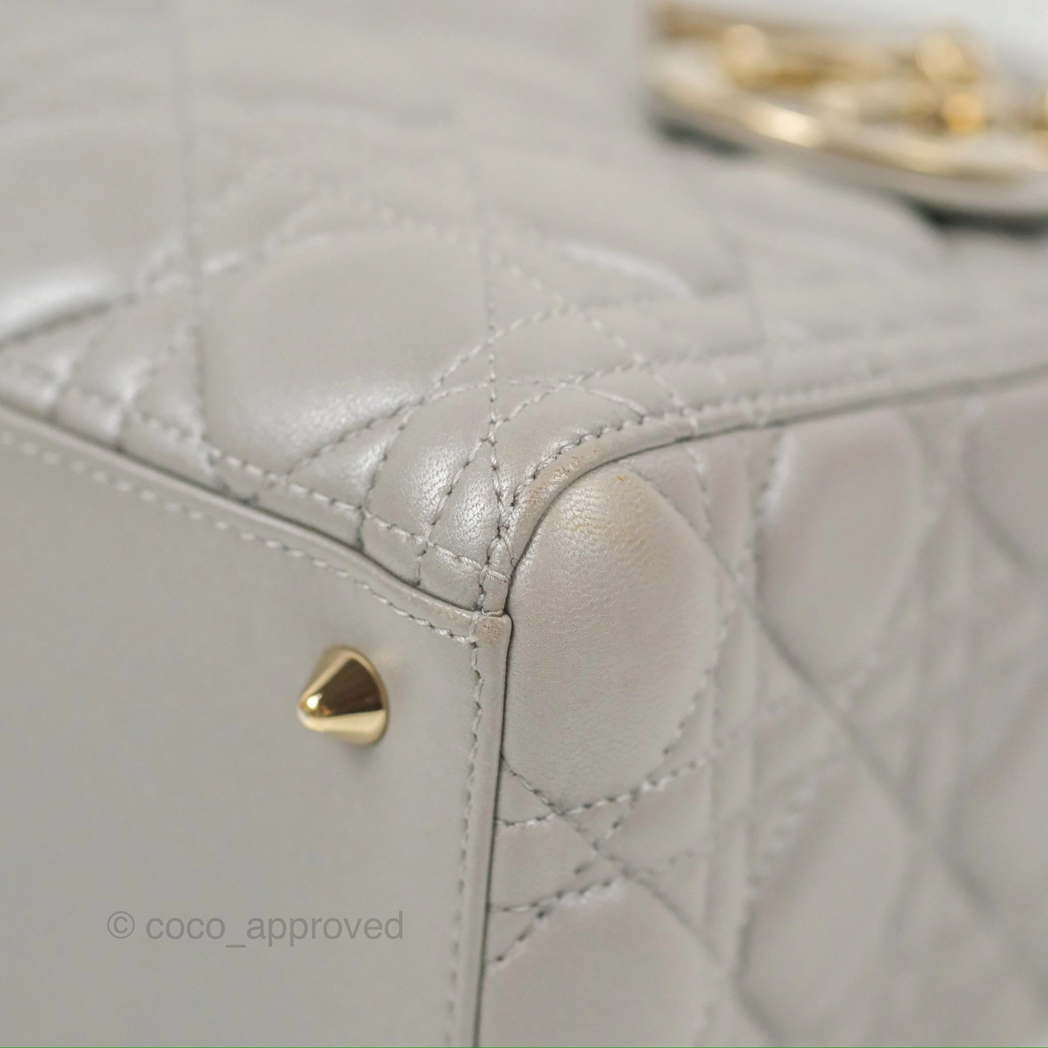 Christian Dior Medium Lady Dior Grey Lambskin Gold Hardware Fox Charm