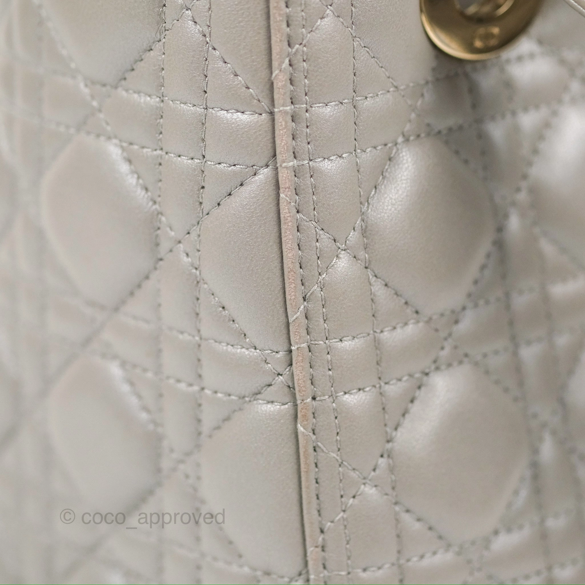 Christian Dior Medium Lady Dior Grey Lambskin Gold Hardware Fox Charm