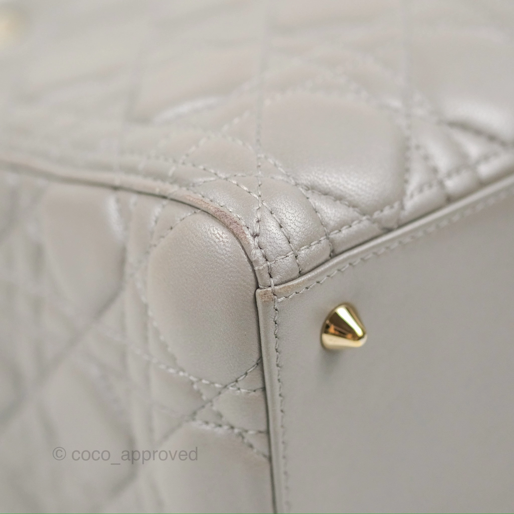 Christian Dior Medium Lady Dior Grey Lambskin Gold Hardware Fox Charm