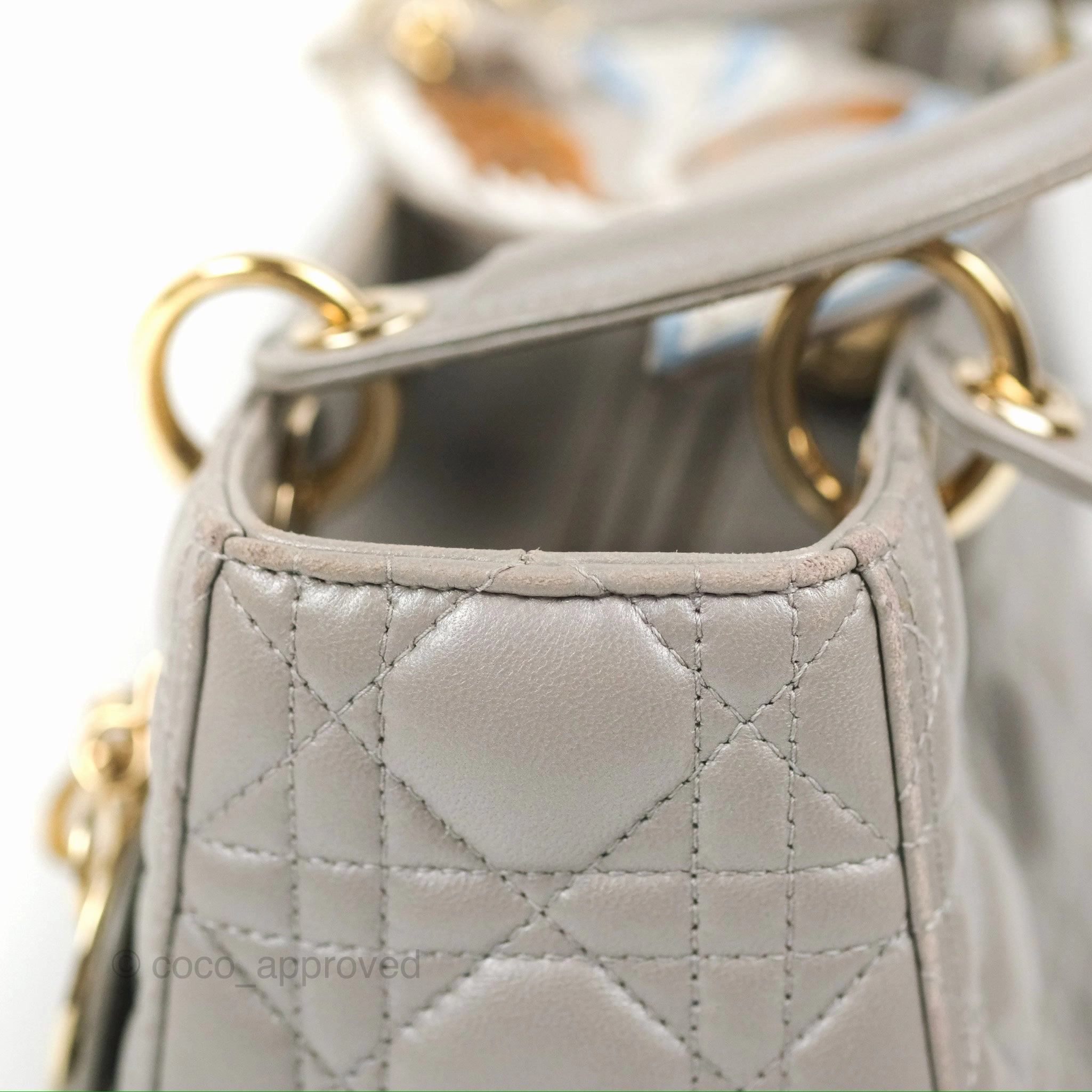 Christian Dior Medium Lady Dior Grey Lambskin Gold Hardware Fox Charm