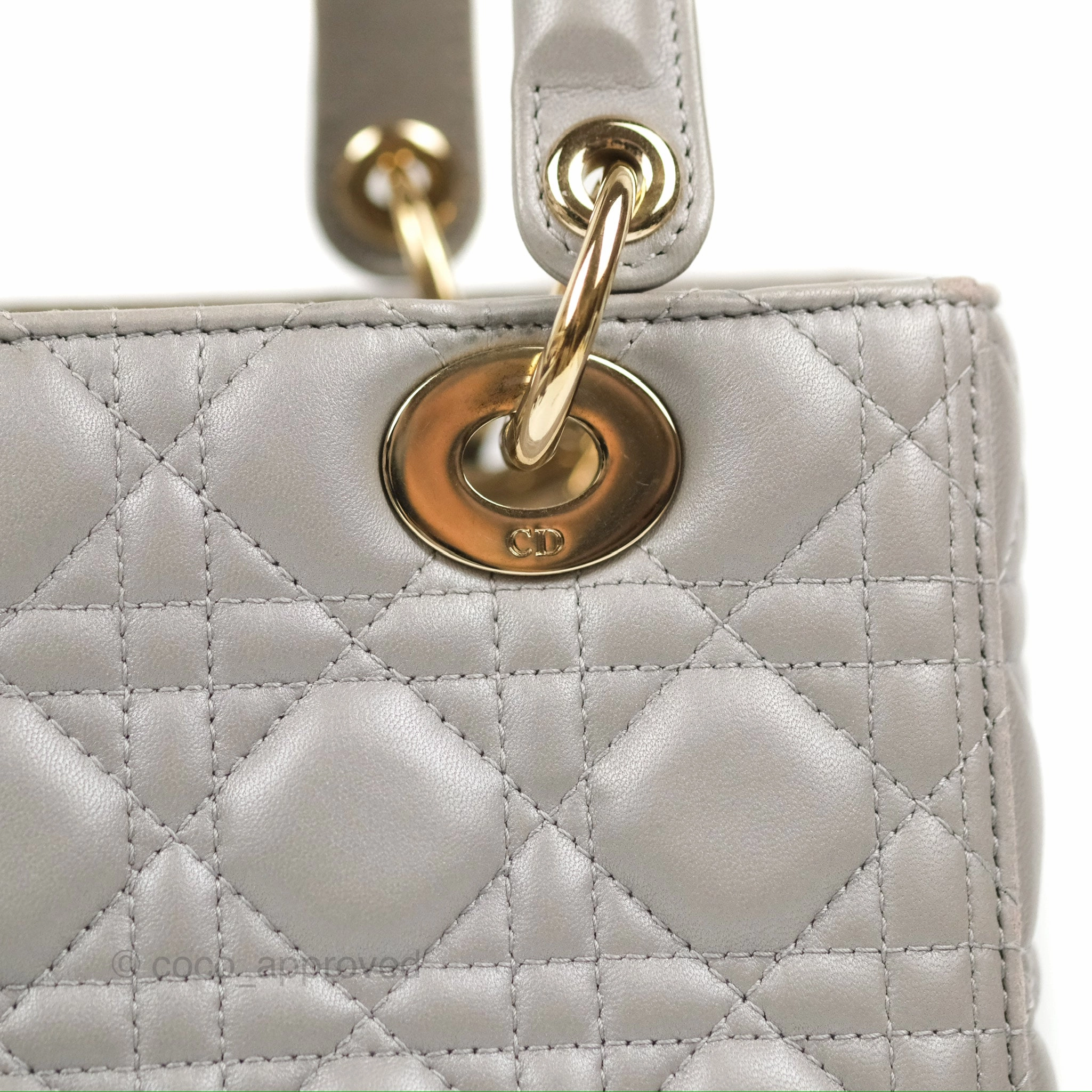 Christian Dior Medium Lady Dior Grey Lambskin Gold Hardware Fox Charm