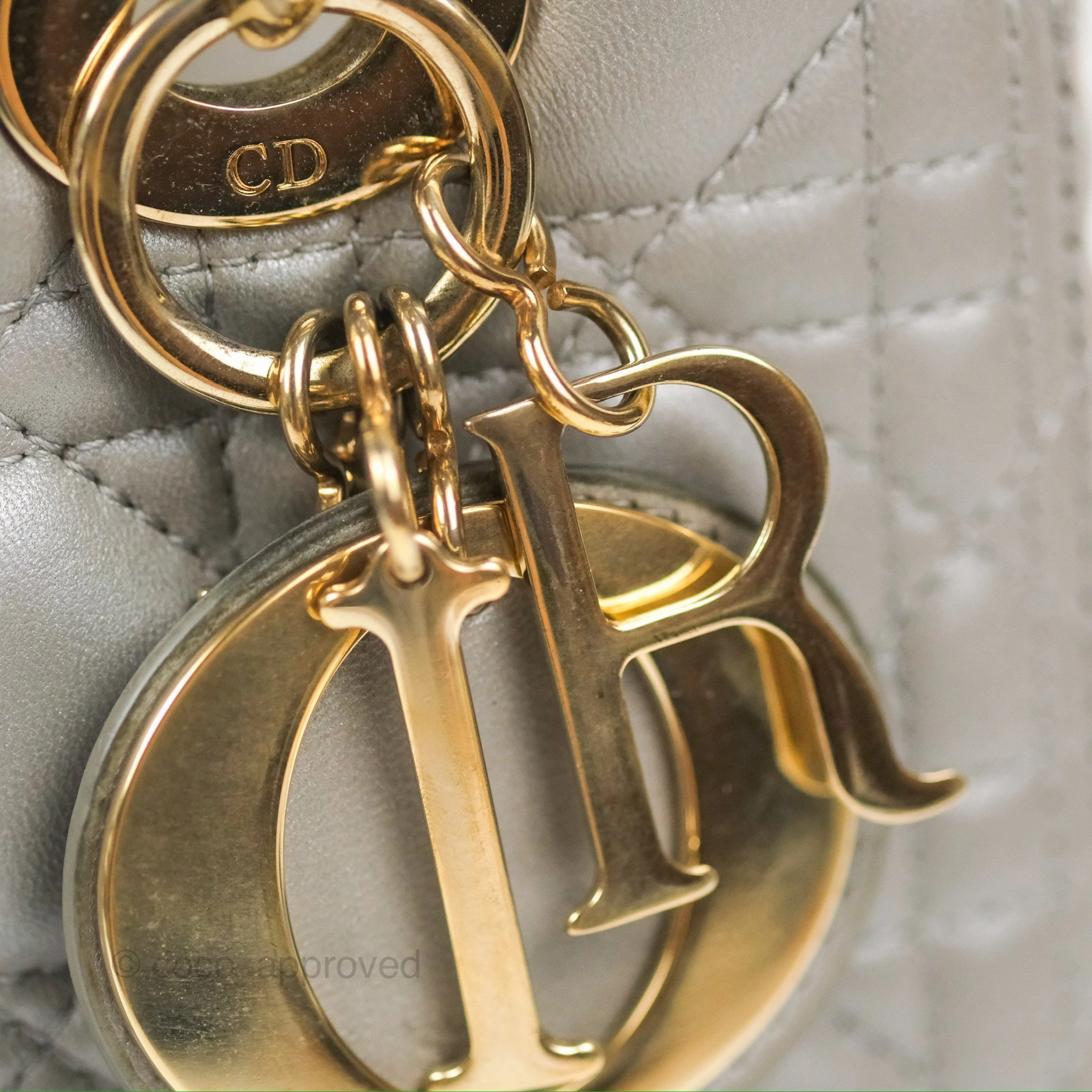 Christian Dior Medium Lady Dior Grey Lambskin Gold Hardware Fox Charm
