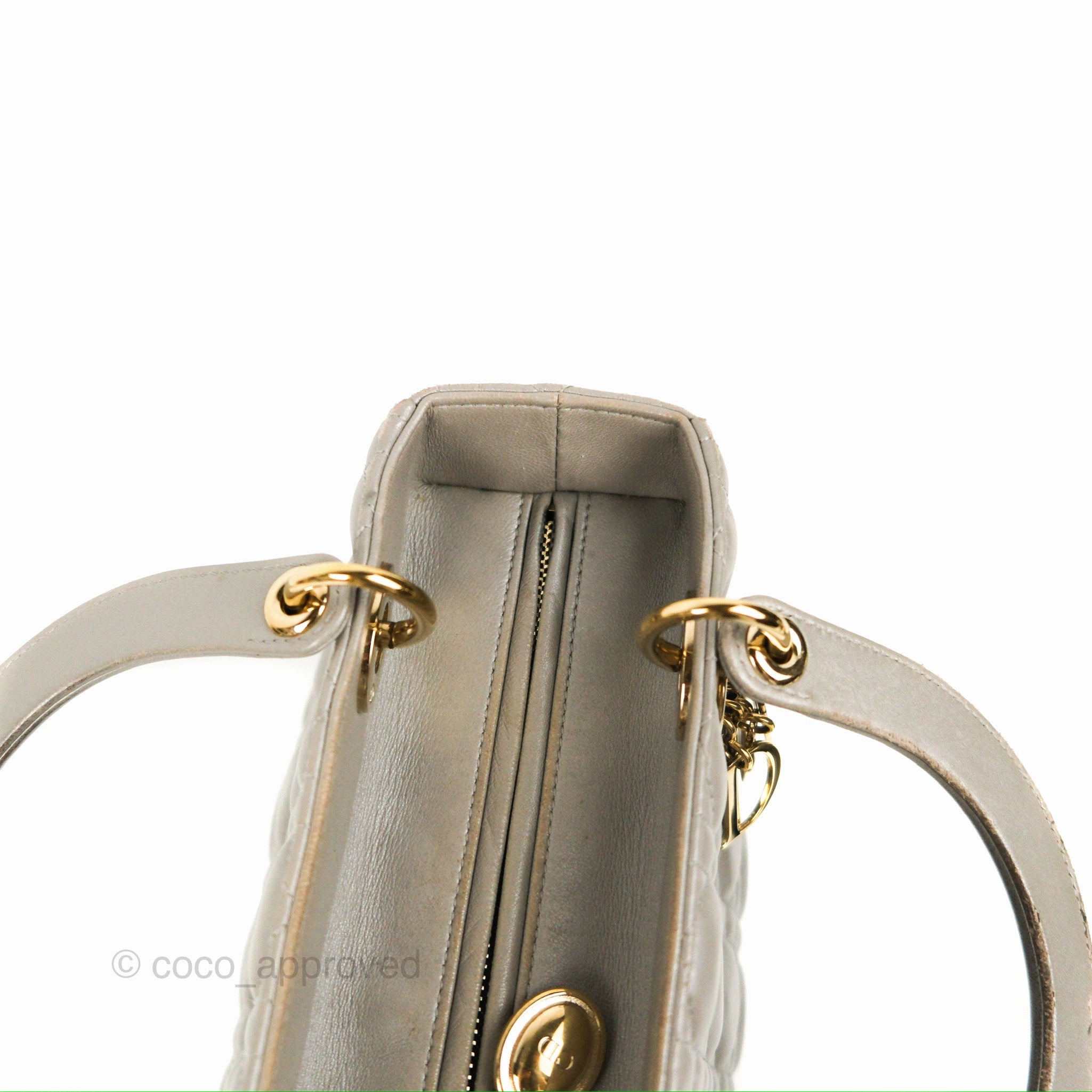 Christian Dior Medium Lady Dior Grey Lambskin Gold Hardware Fox Charm