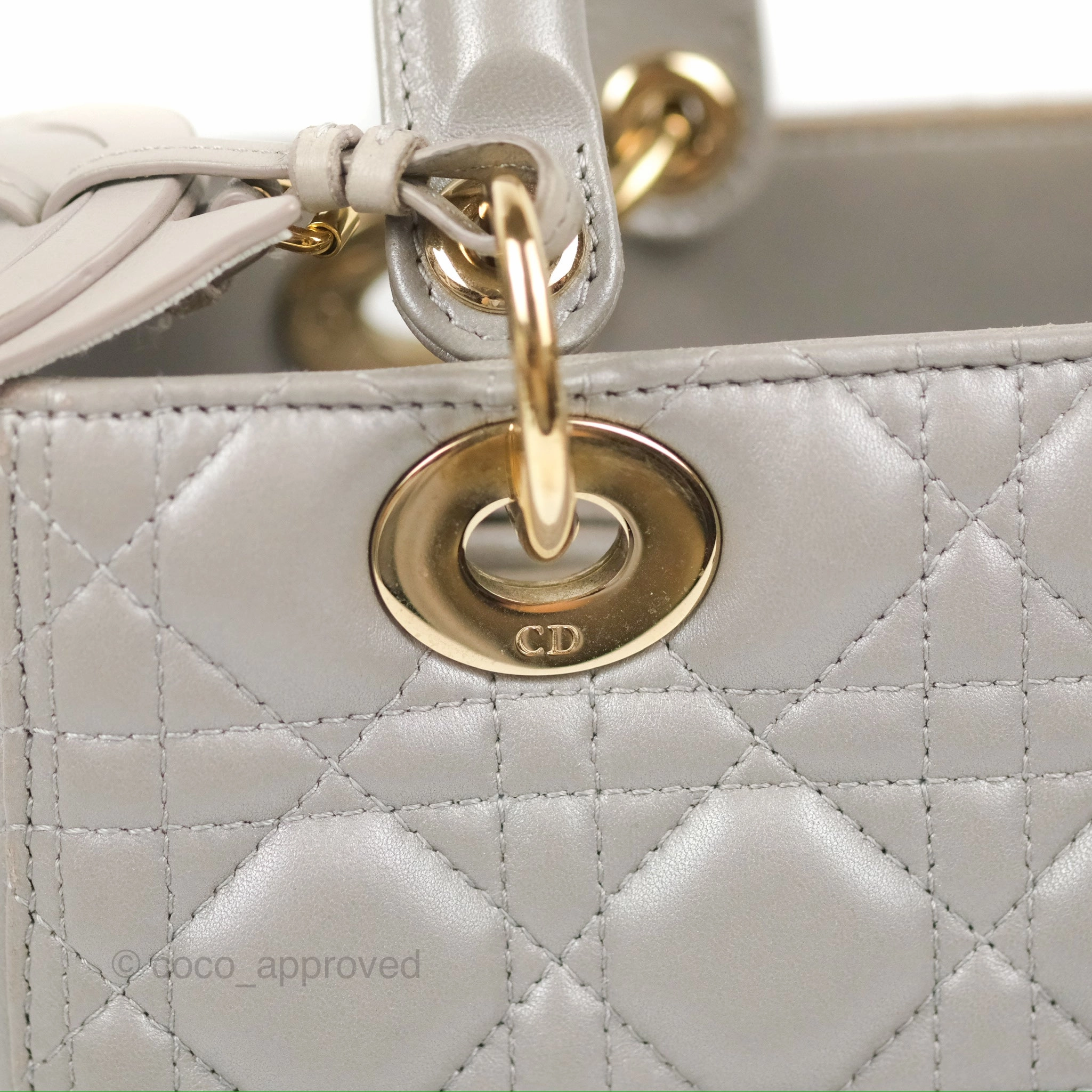 Christian Dior Medium Lady Dior Grey Lambskin Gold Hardware Fox Charm