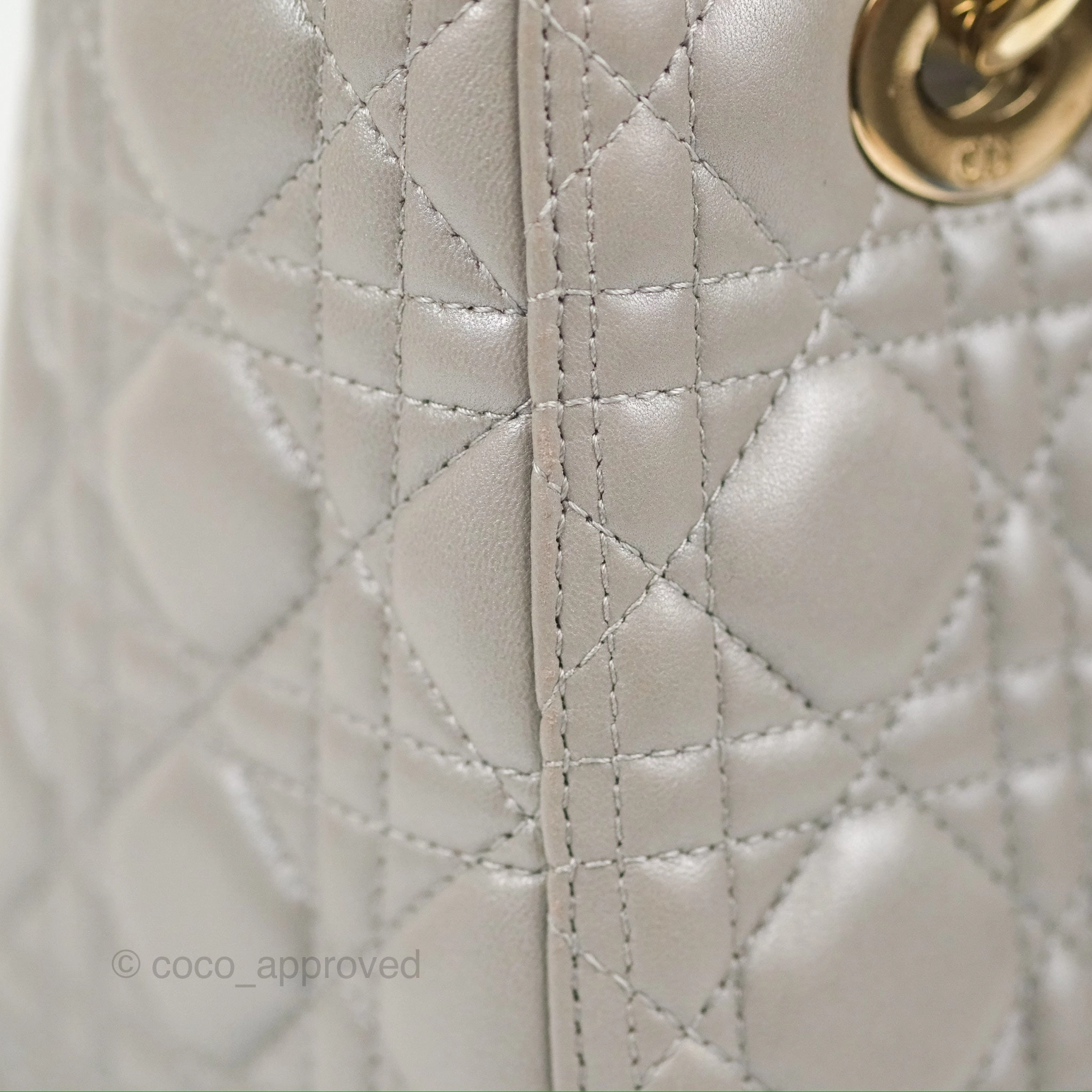 Christian Dior Medium Lady Dior Grey Lambskin Gold Hardware Fox Charm