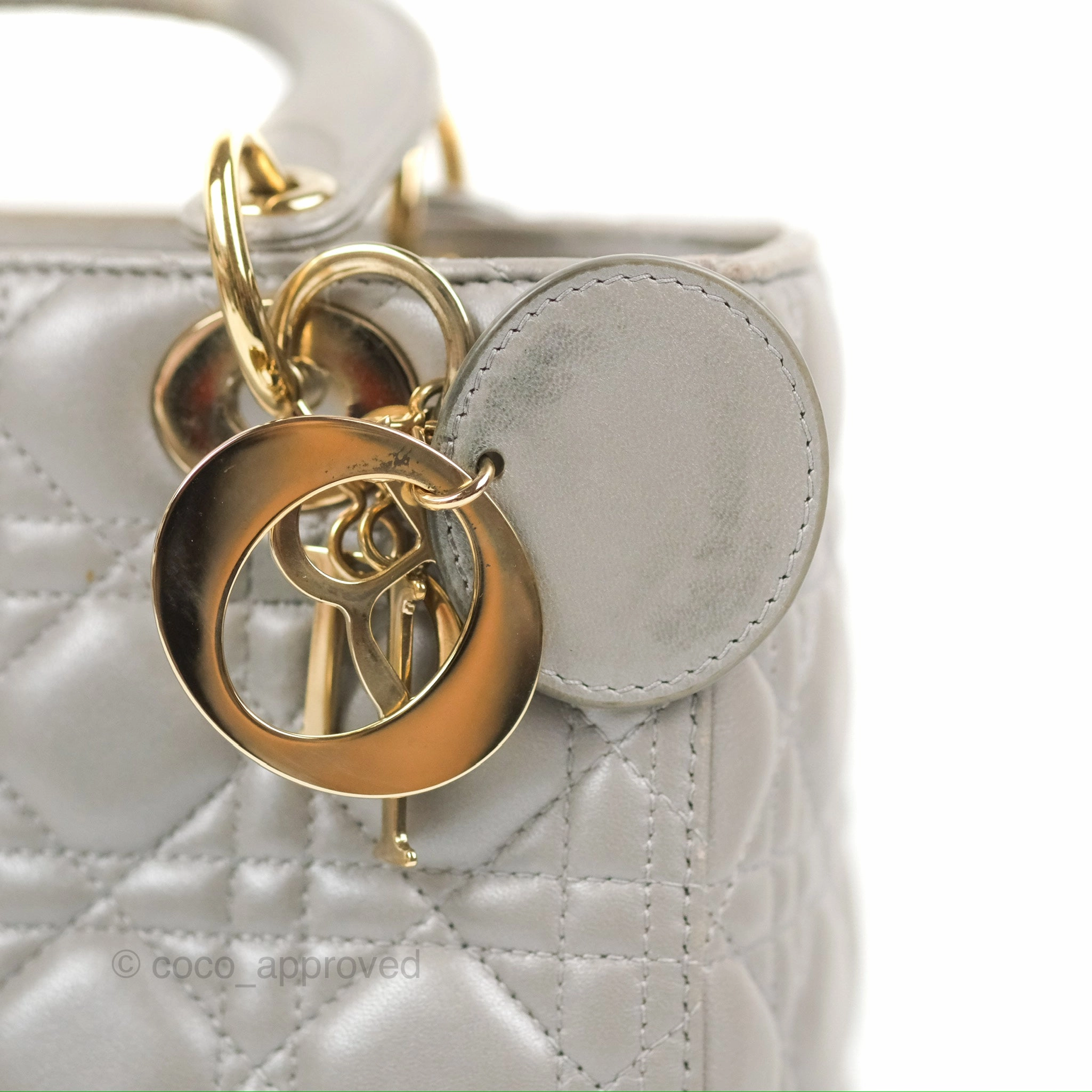 Christian Dior Medium Lady Dior Grey Lambskin Gold Hardware Fox Charm
