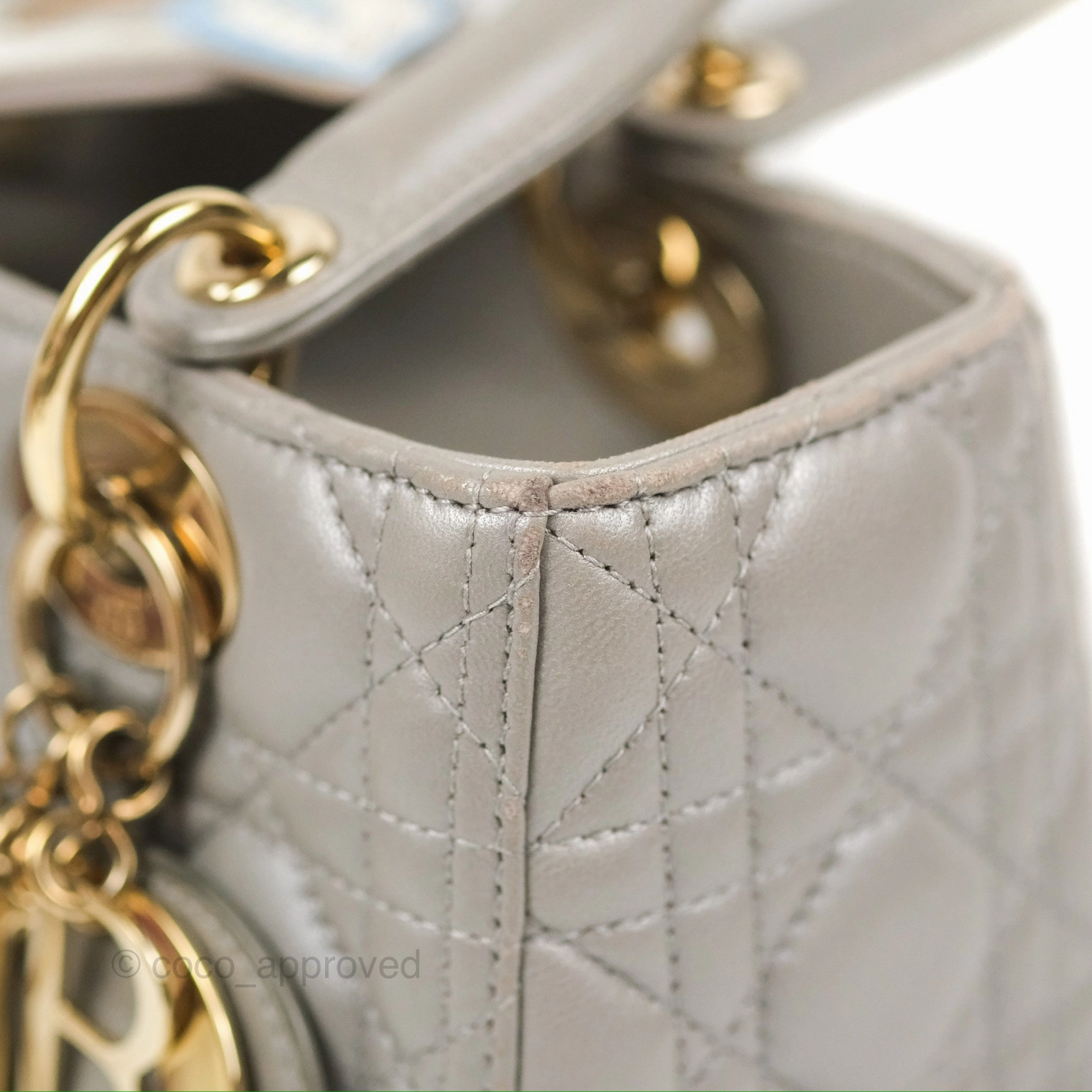 Christian Dior Medium Lady Dior Grey Lambskin Gold Hardware Fox Charm