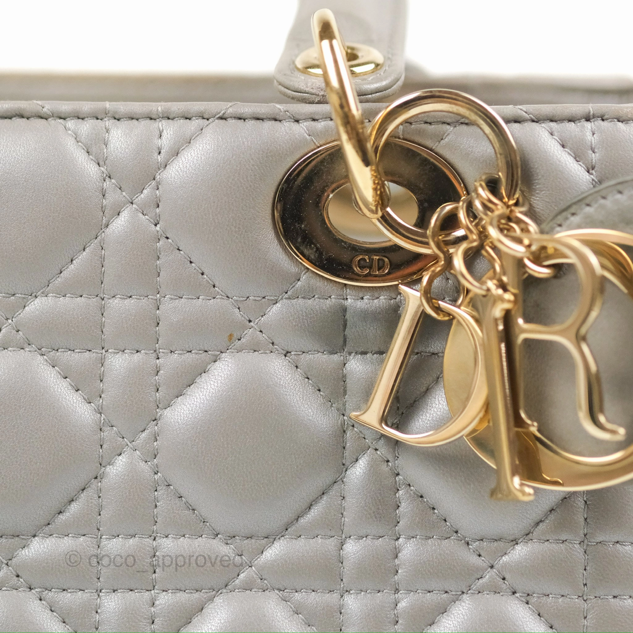 Christian Dior Medium Lady Dior Grey Lambskin Gold Hardware Fox Charm