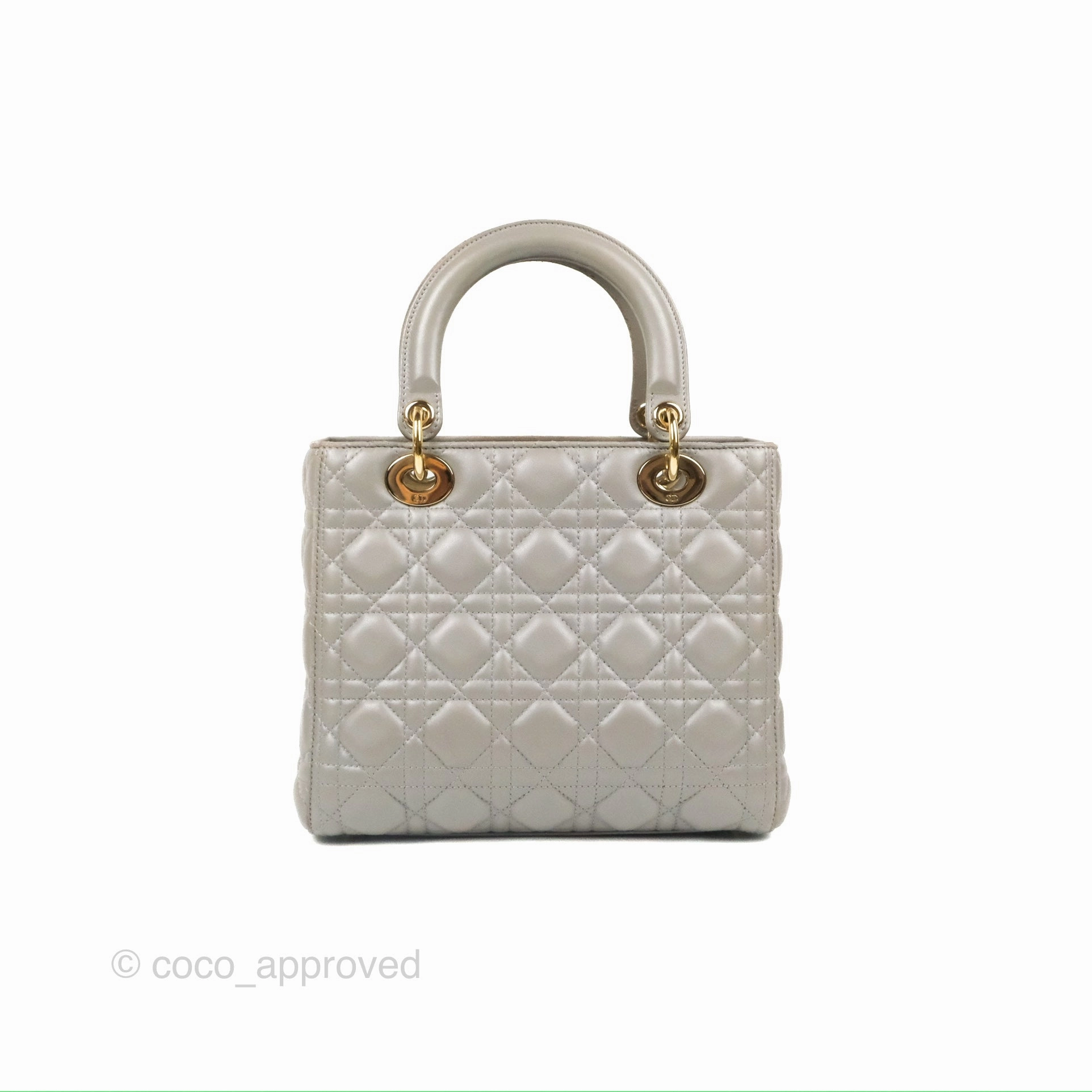 Christian Dior Medium Lady Dior Grey Lambskin Gold Hardware Fox Charm