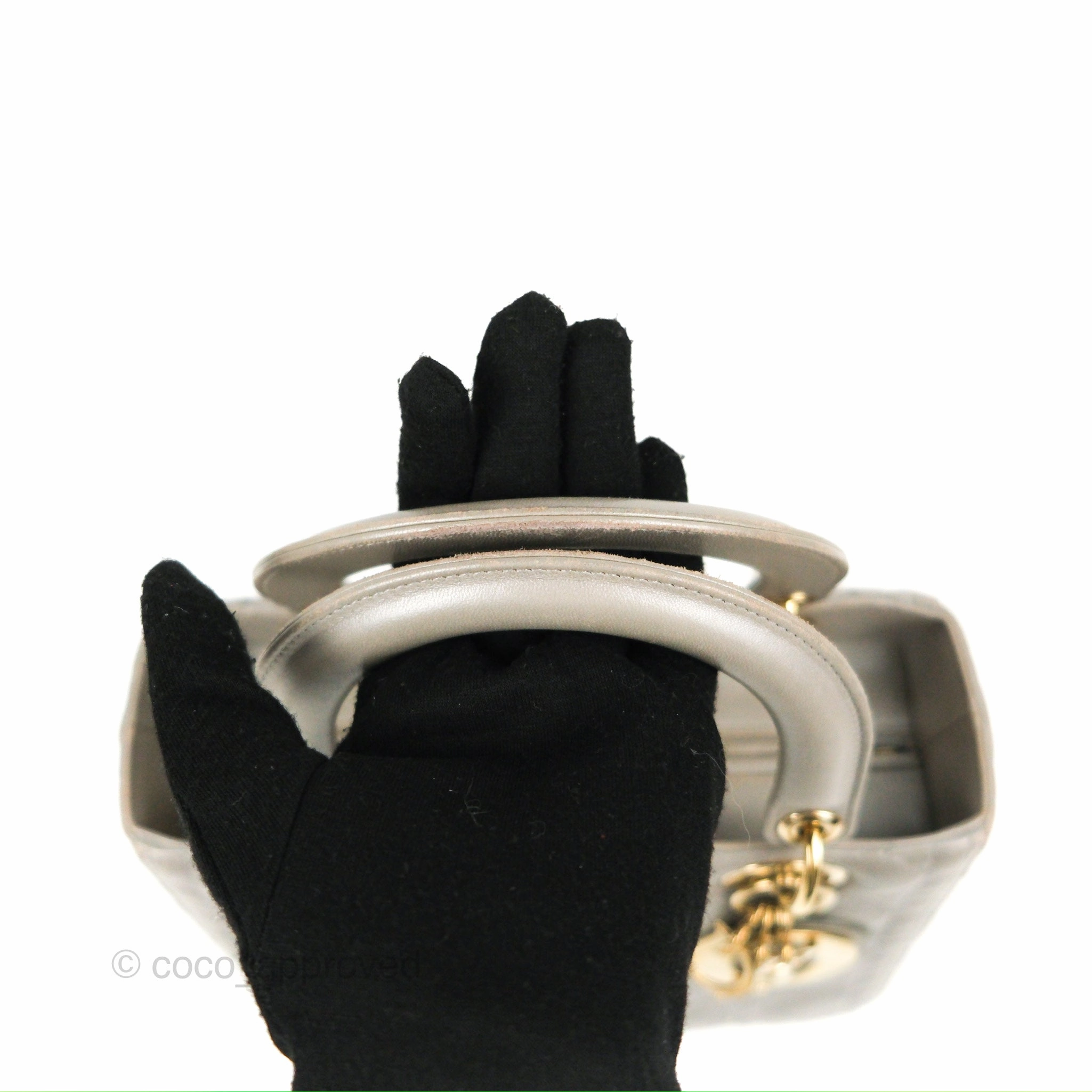 Christian Dior Medium Lady Dior Grey Lambskin Gold Hardware Fox Charm