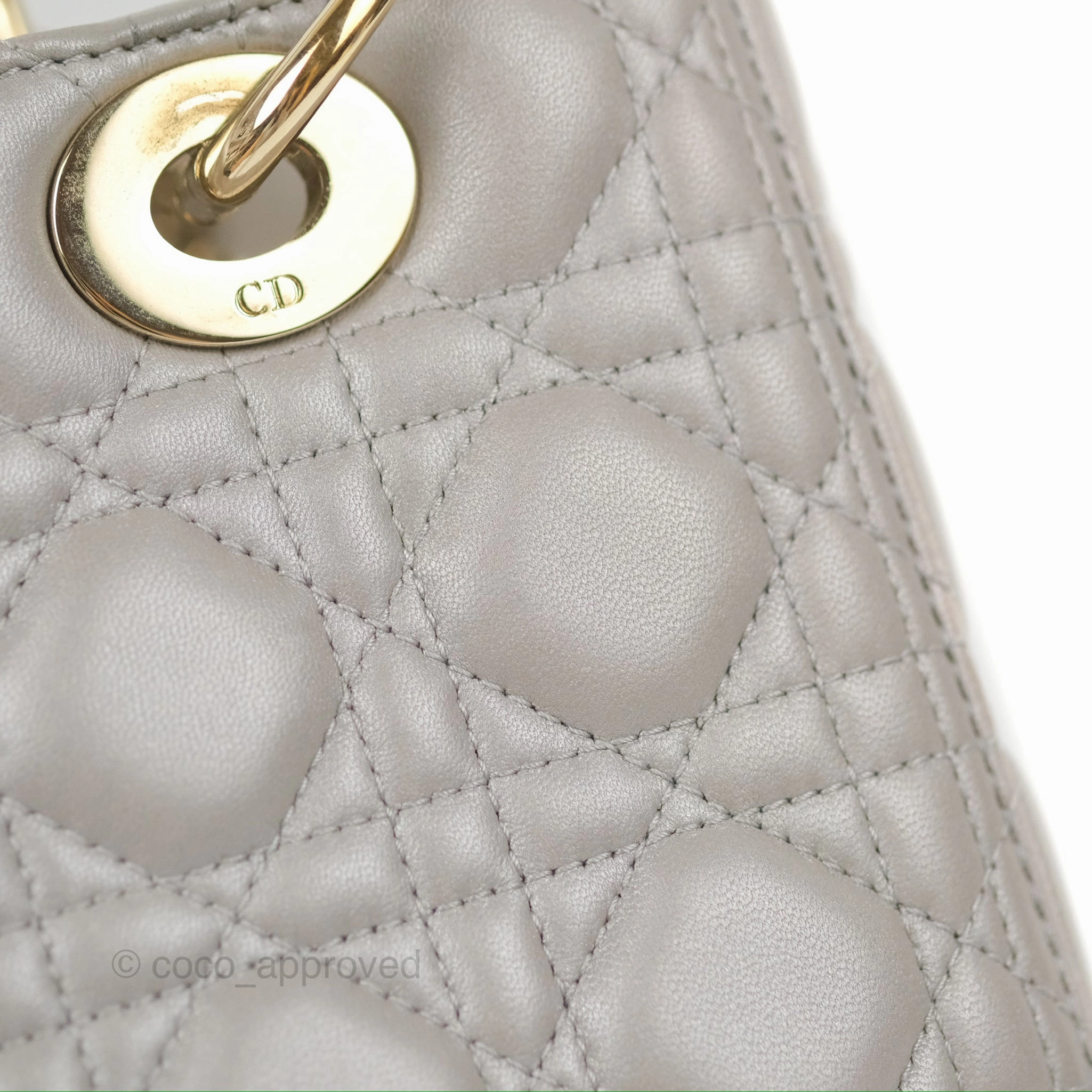 Christian Dior Medium Lady Dior Grey Lambskin Gold Hardware Fox Charm