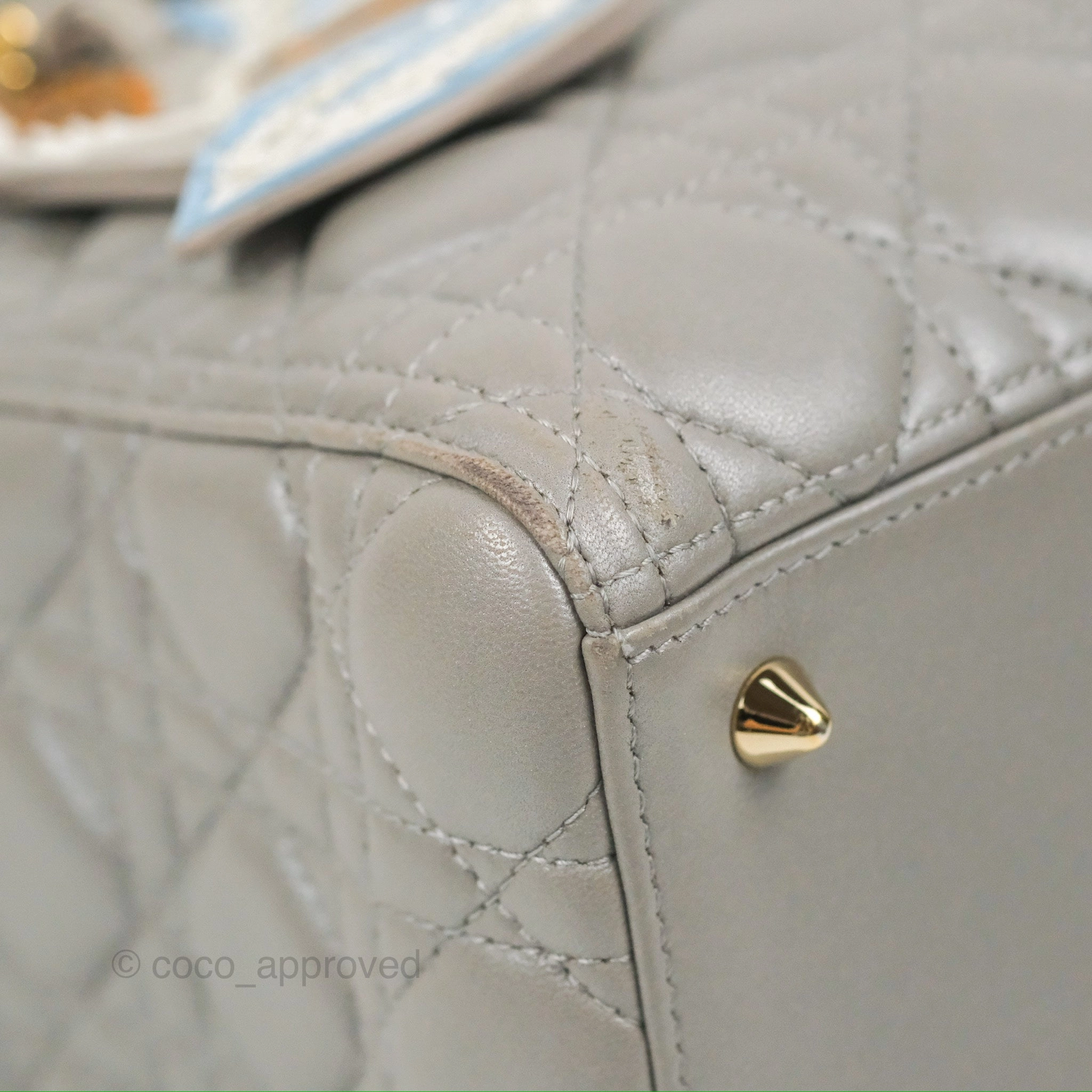 Christian Dior Medium Lady Dior Grey Lambskin Gold Hardware Fox Charm