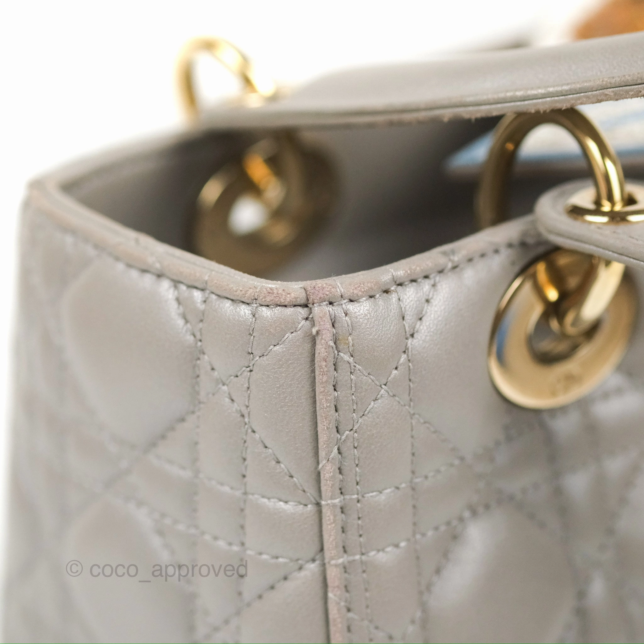 Christian Dior Medium Lady Dior Grey Lambskin Gold Hardware Fox Charm