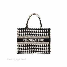 Christian Dior Medium(Old Small)Book Tote Houndstooth Embroidery Black/White
