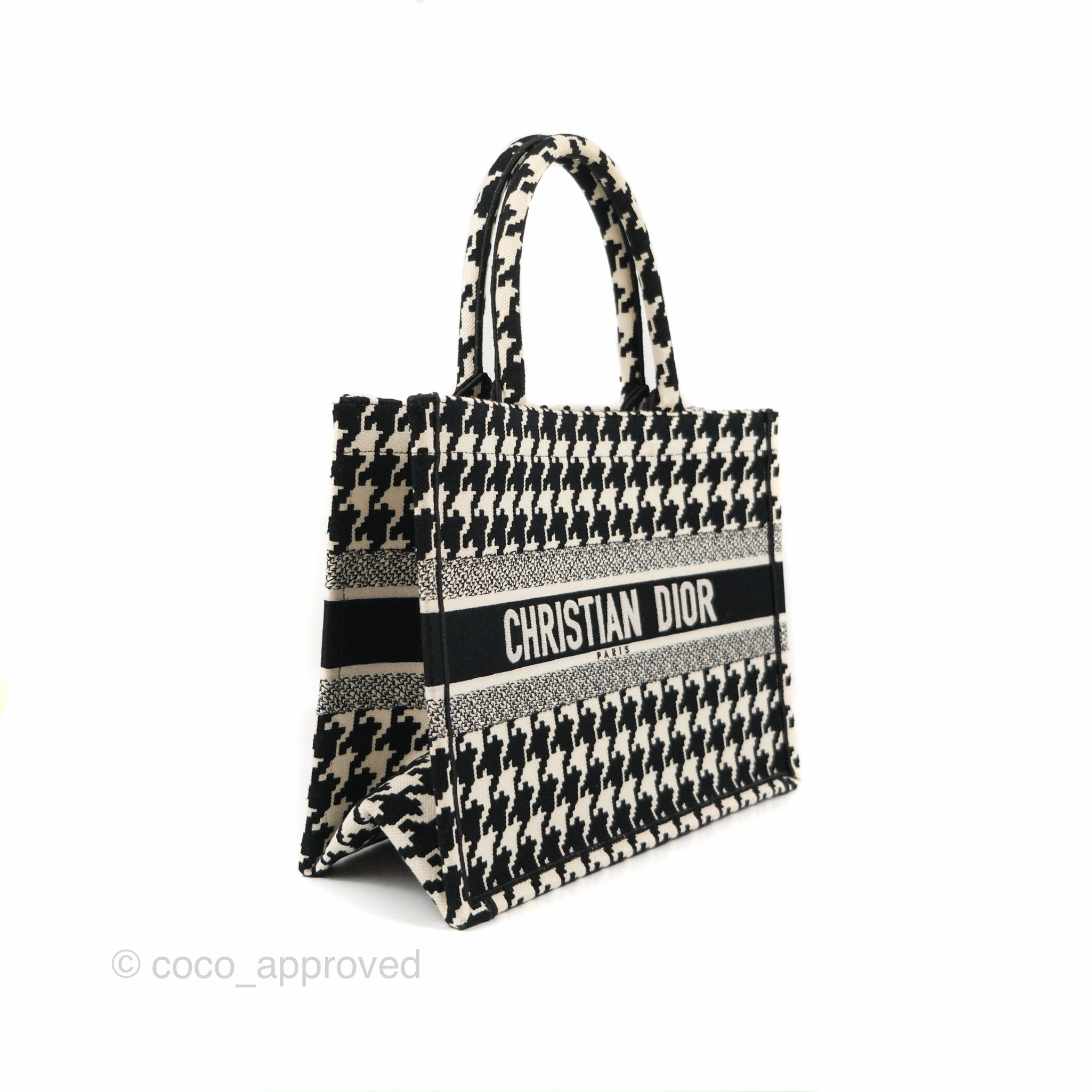 Christian Dior Medium(Old Small)Book Tote Houndstooth Embroidery Black/White