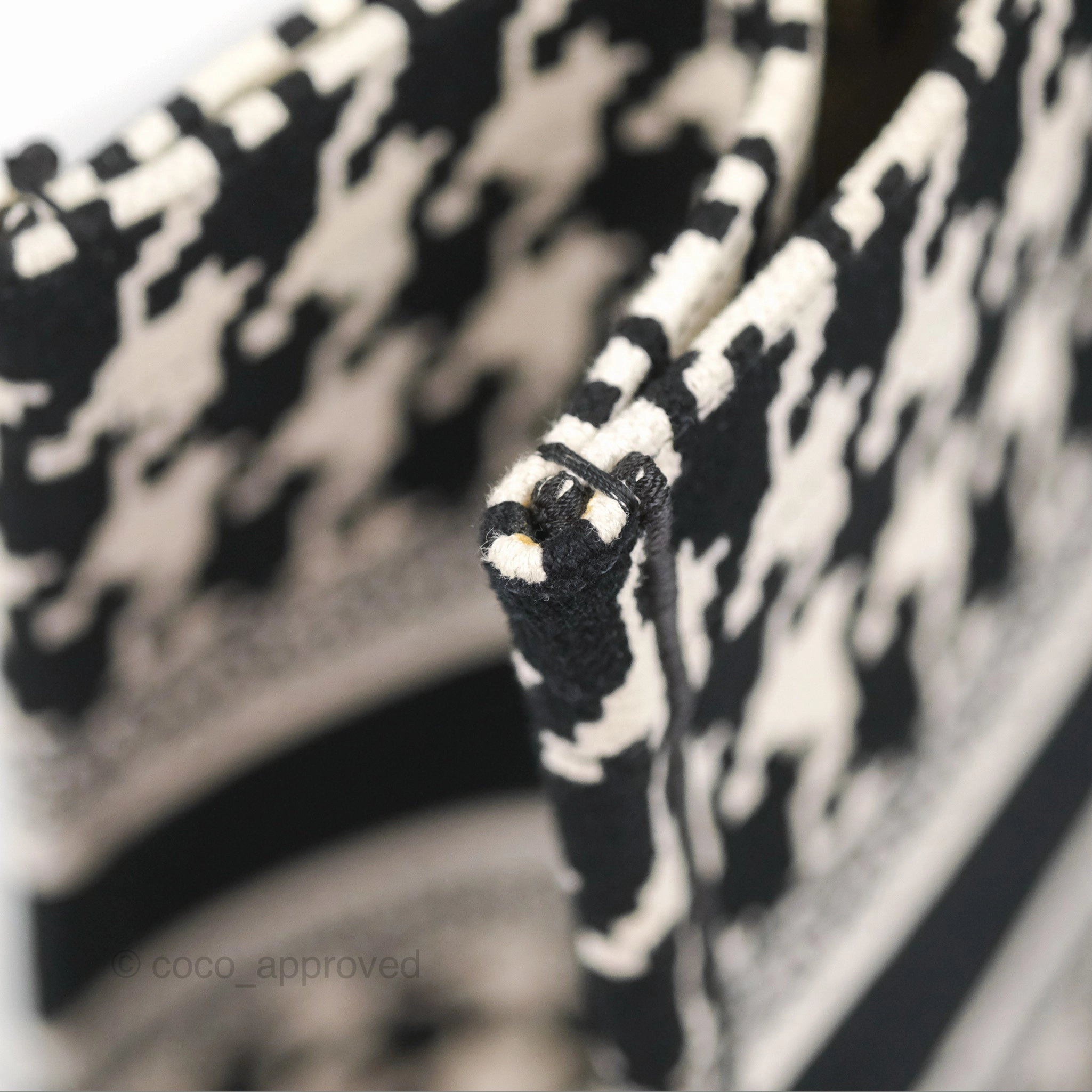 Christian Dior Medium(Old Small)Book Tote Houndstooth Embroidery Black/White