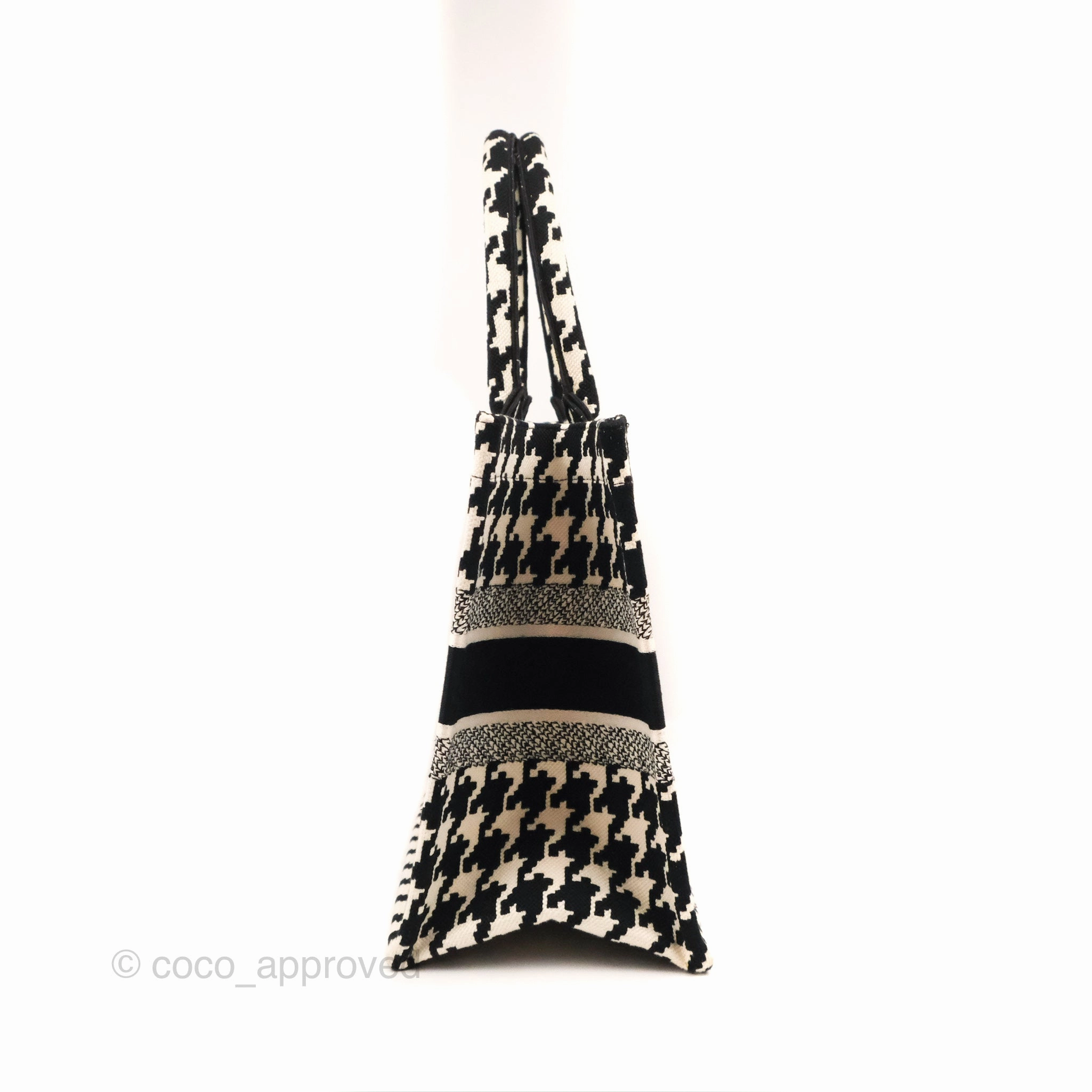 Christian Dior Medium(Old Small)Book Tote Houndstooth Embroidery Black/White