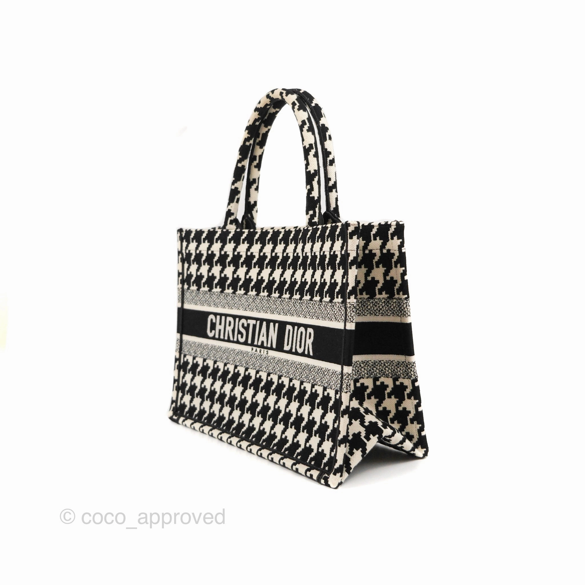 Christian Dior Medium(Old Small)Book Tote Houndstooth Embroidery Black/White