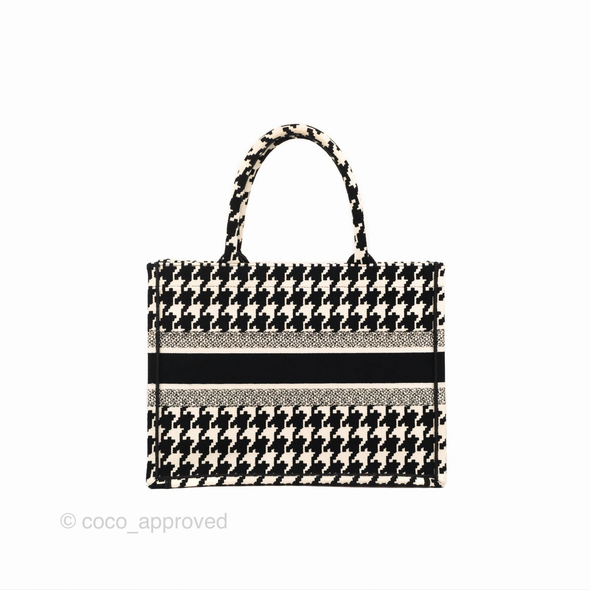 Christian Dior Medium(Old Small)Book Tote Houndstooth Embroidery Black/White