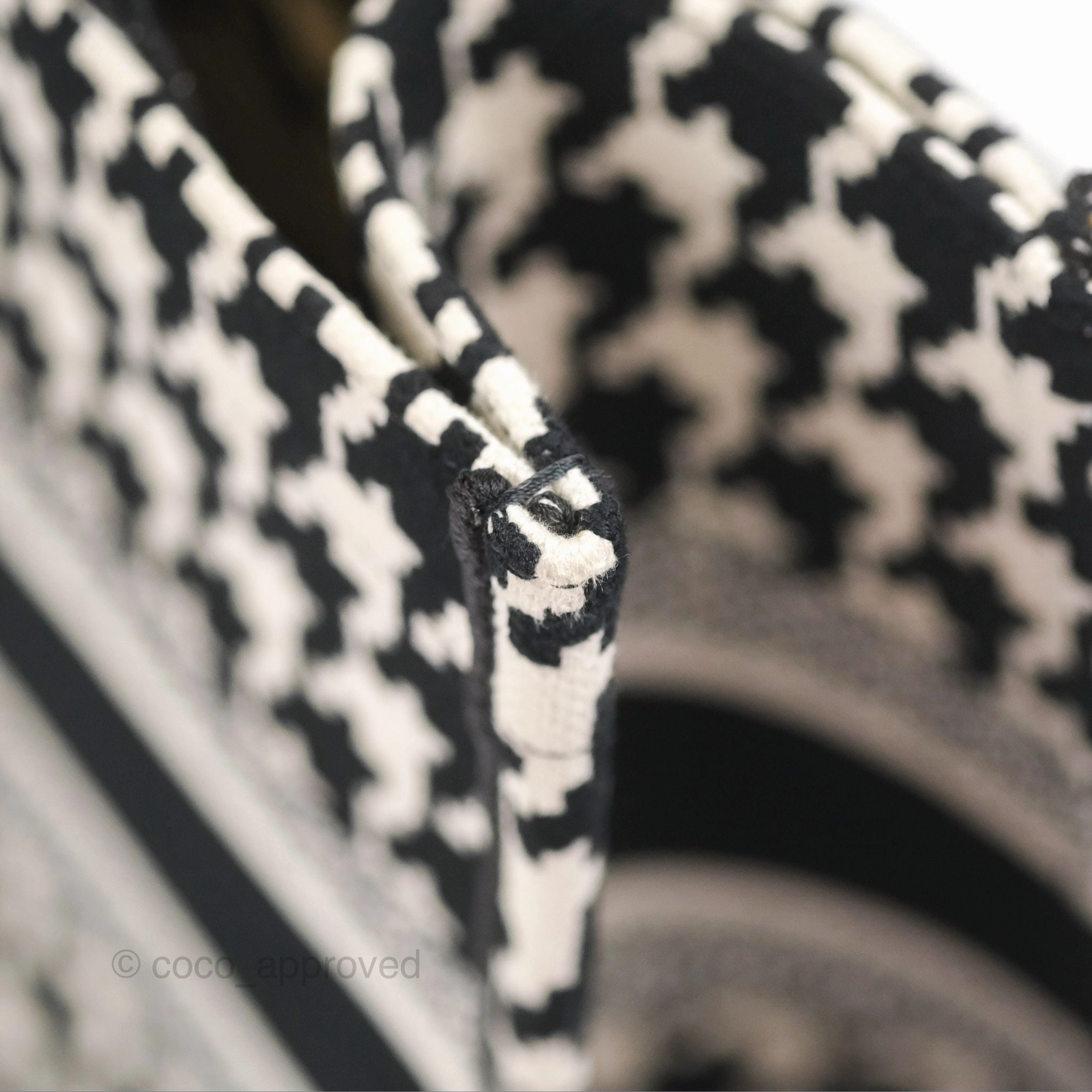 Christian Dior Medium(Old Small)Book Tote Houndstooth Embroidery Black/White