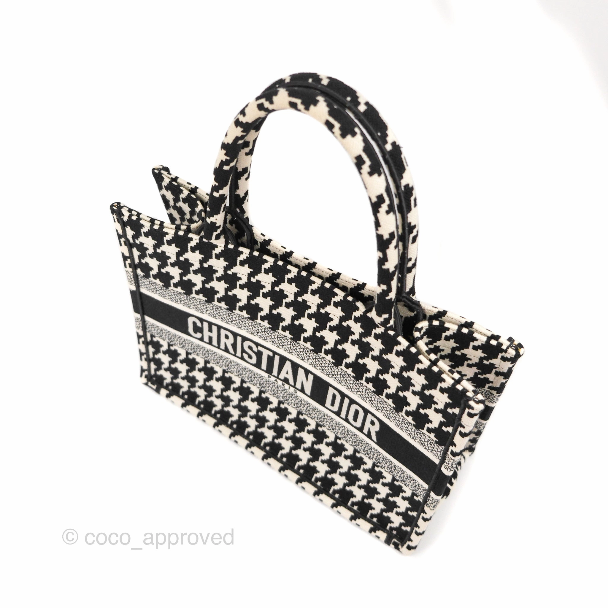 Christian Dior Medium(Old Small)Book Tote Houndstooth Embroidery Black/White