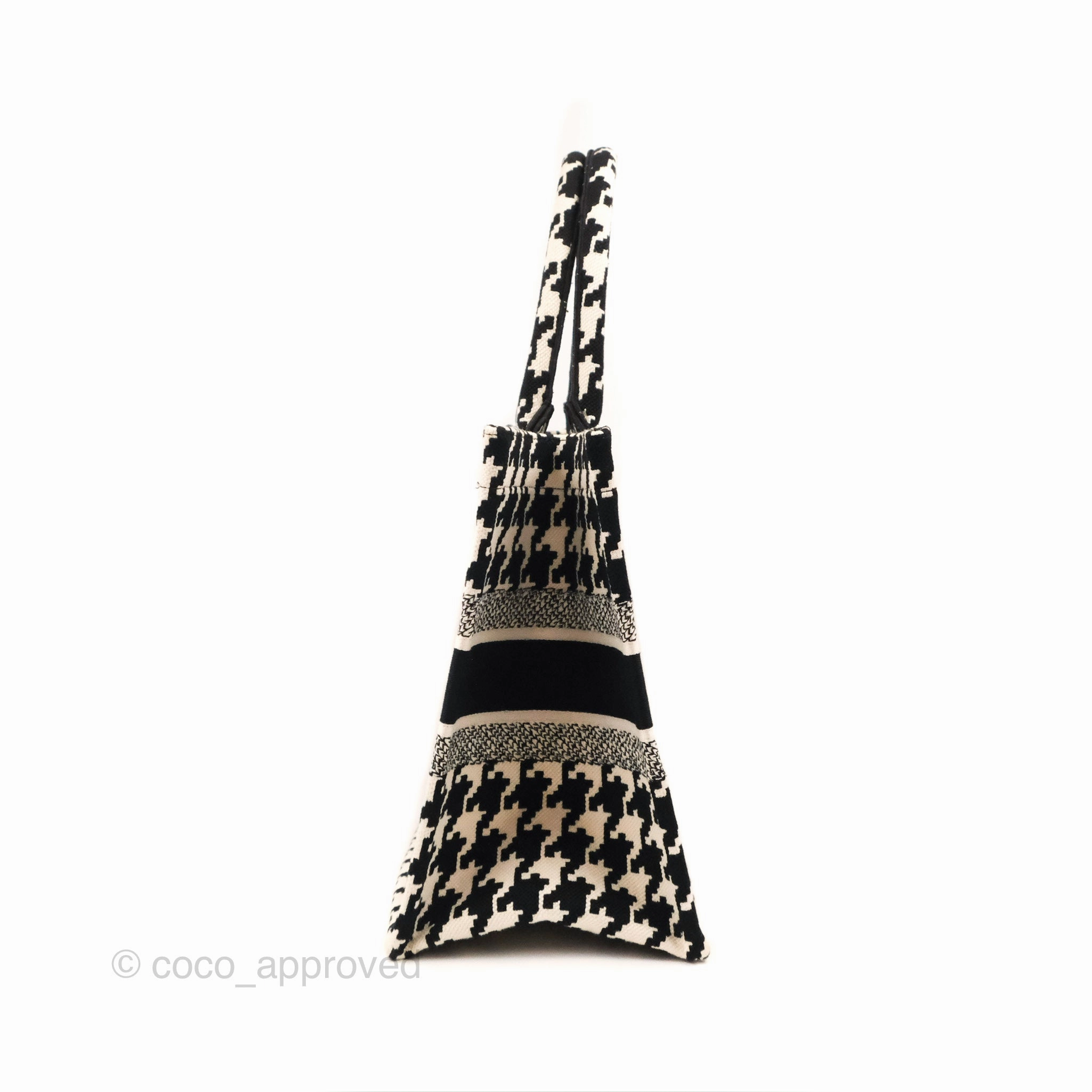 Christian Dior Medium(Old Small)Book Tote Houndstooth Embroidery Black/White