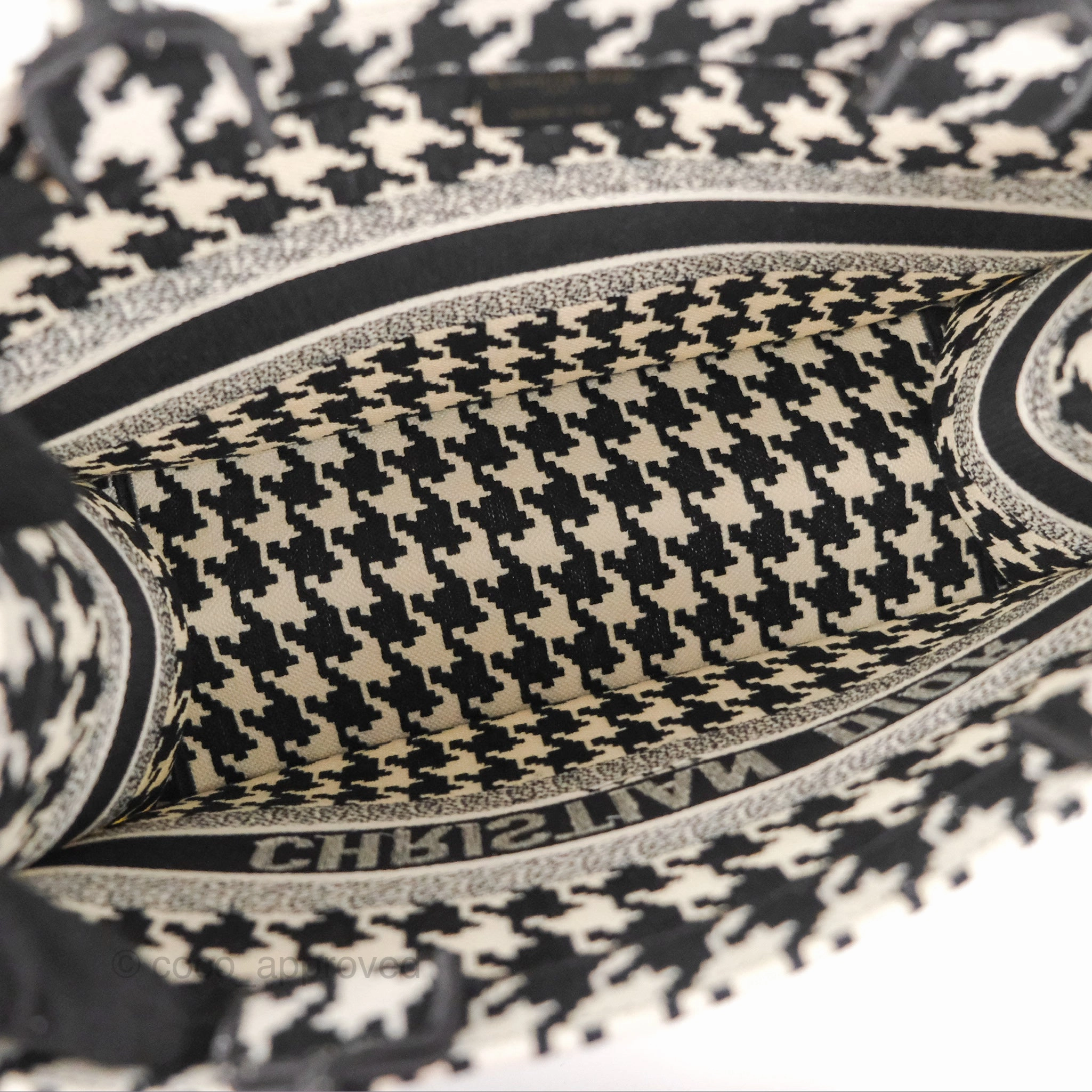 Christian Dior Medium(Old Small)Book Tote Houndstooth Embroidery Black/White