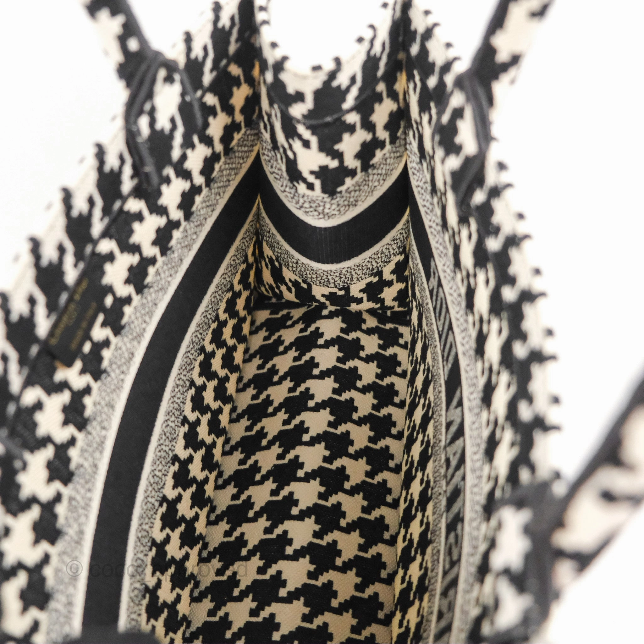 Christian Dior Medium(Old Small)Book Tote Houndstooth Embroidery Black/White