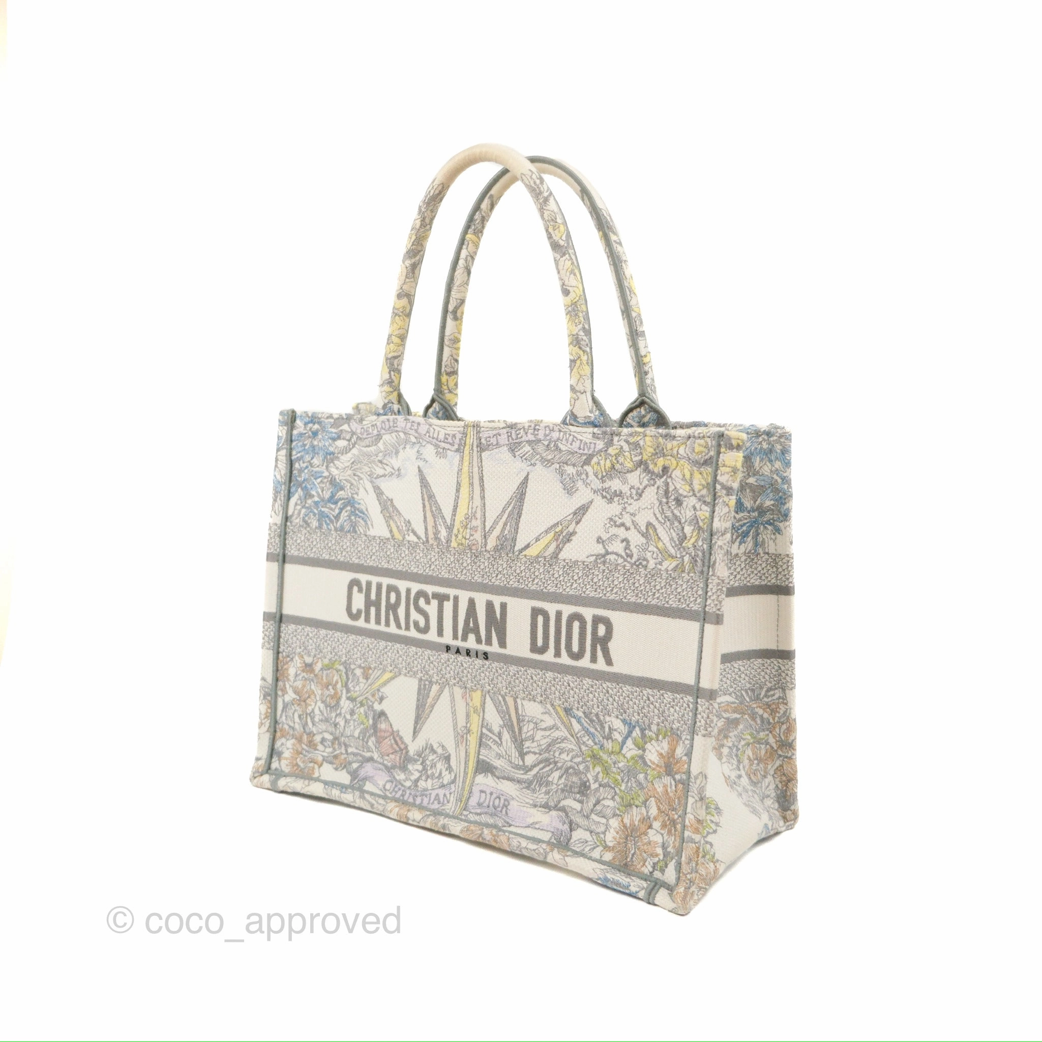 Christian Dior Medium(Old Small) Book Tote White Multicolor Rve d'Infini Embroidery