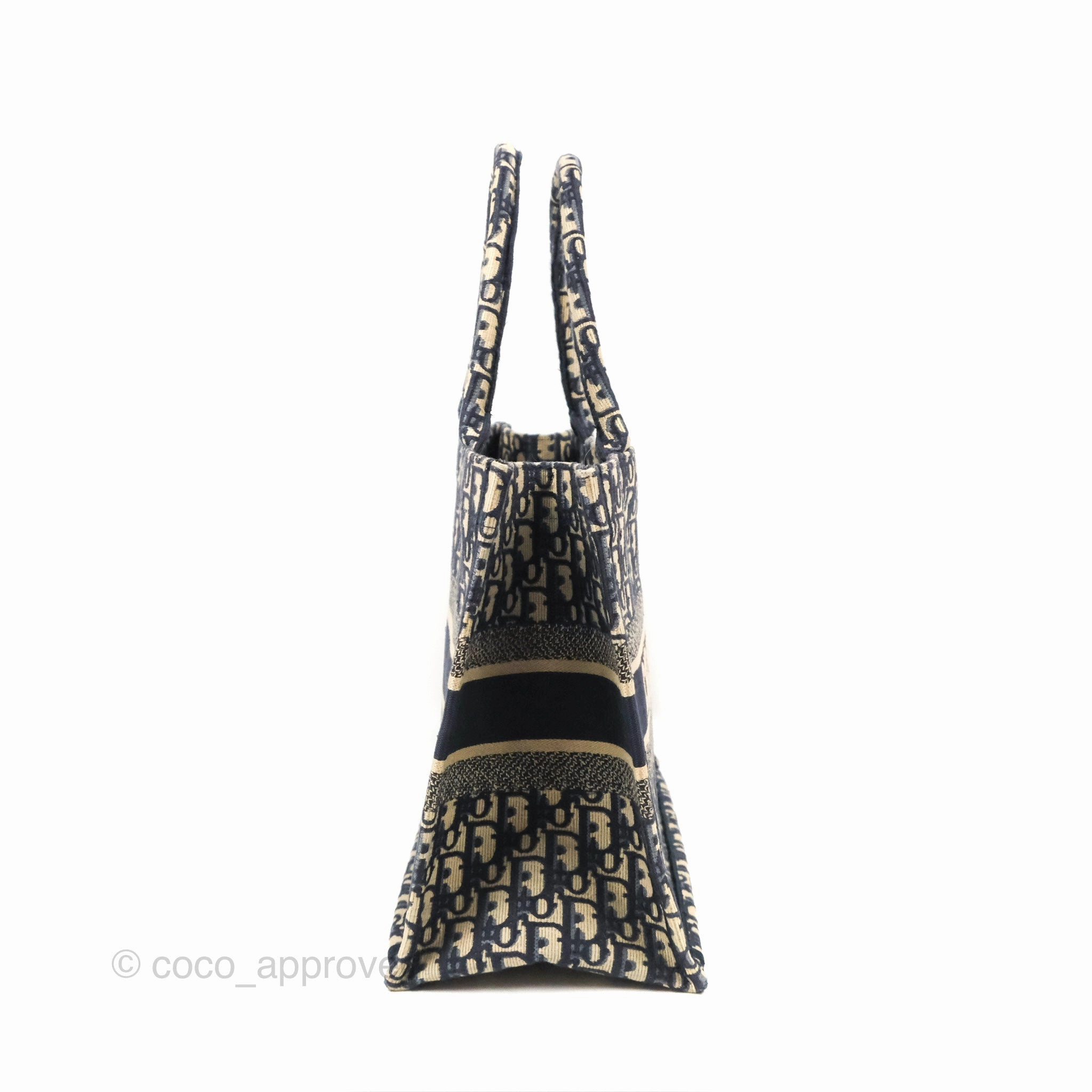 Christian Dior Medium (Old Small) Dior Navy Oblique Embroidery Canvas Book Tote