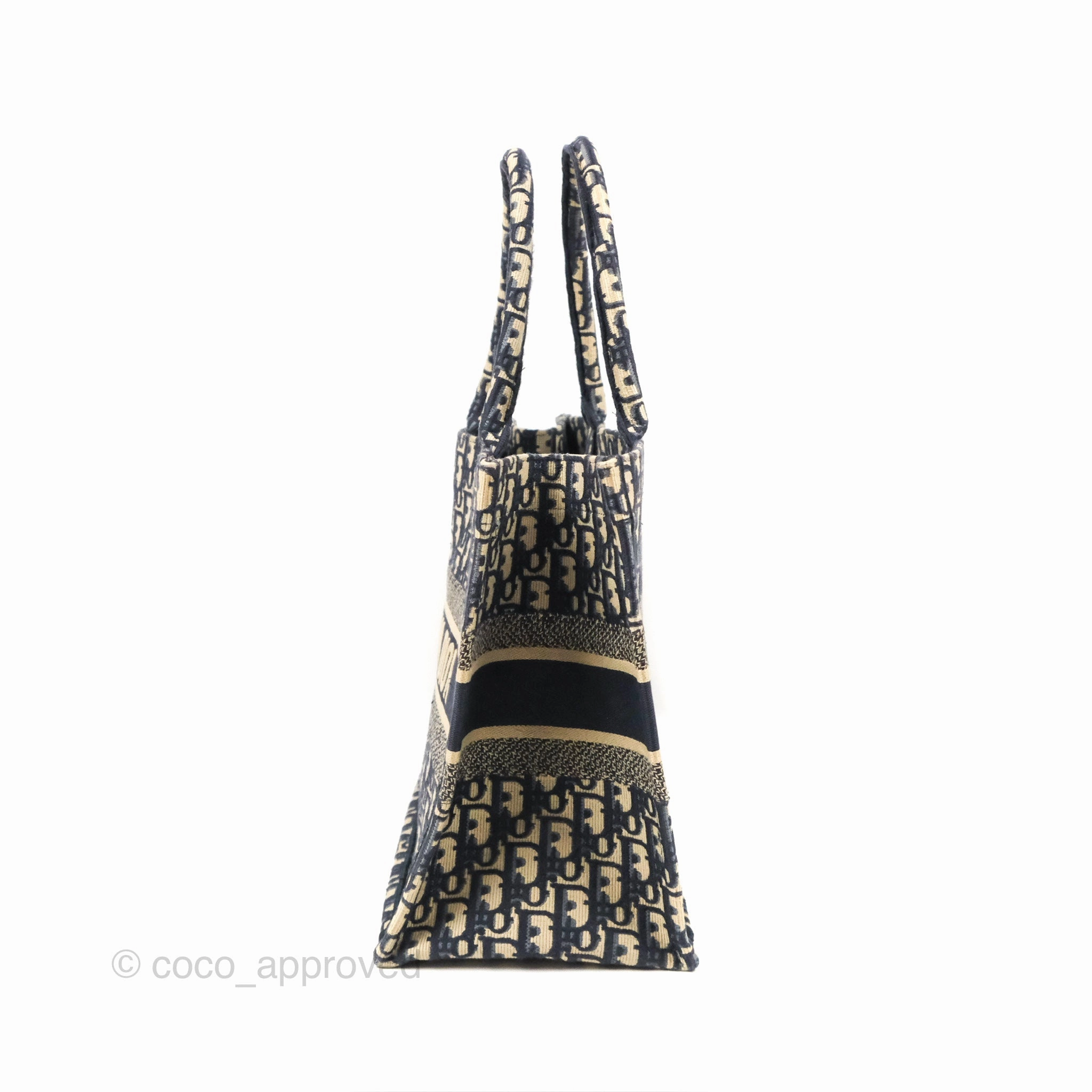 Christian Dior Medium (Old Small) Dior Navy Oblique Embroidery Canvas Book Tote