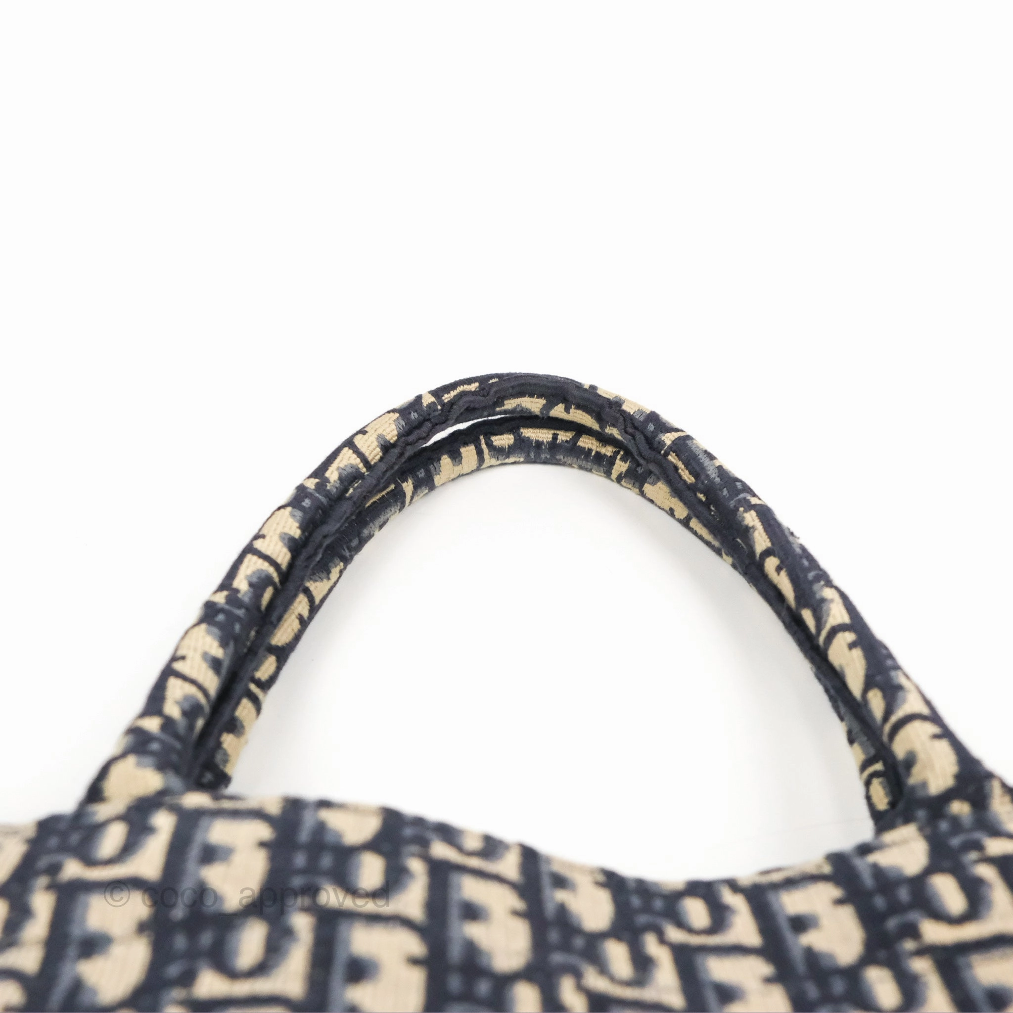 Christian Dior Medium (Old Small) Dior Navy Oblique Embroidery Canvas Book Tote