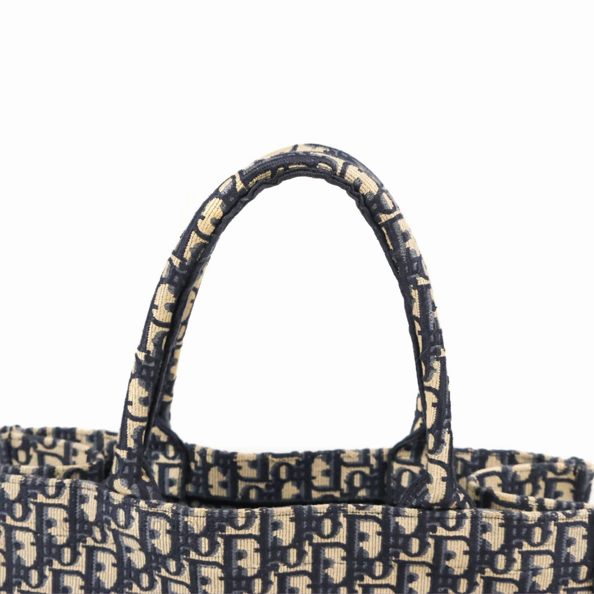 Christian Dior Medium (Old Small) Dior Navy Oblique Embroidery Canvas Book Tote