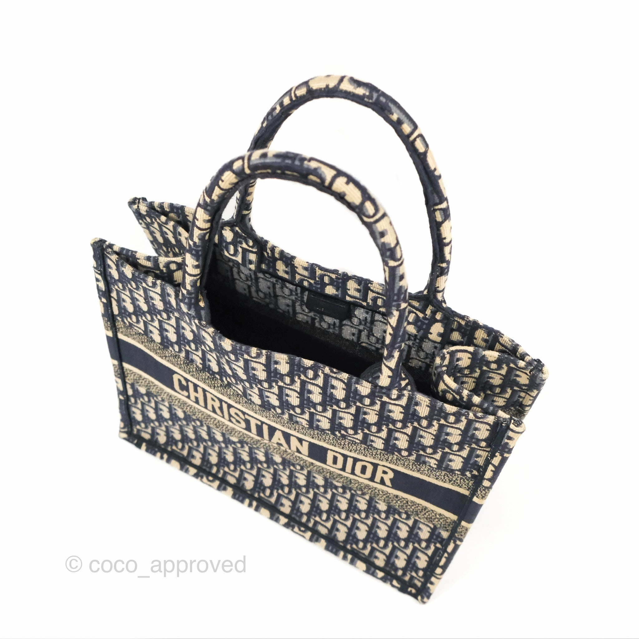 Christian Dior Medium (Old Small) Dior Navy Oblique Embroidery Canvas Book Tote