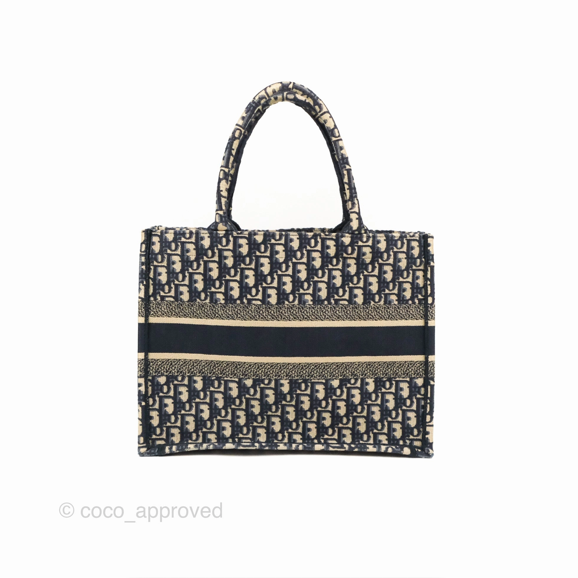 Christian Dior Medium (Old Small) Dior Navy Oblique Embroidery Canvas Book Tote