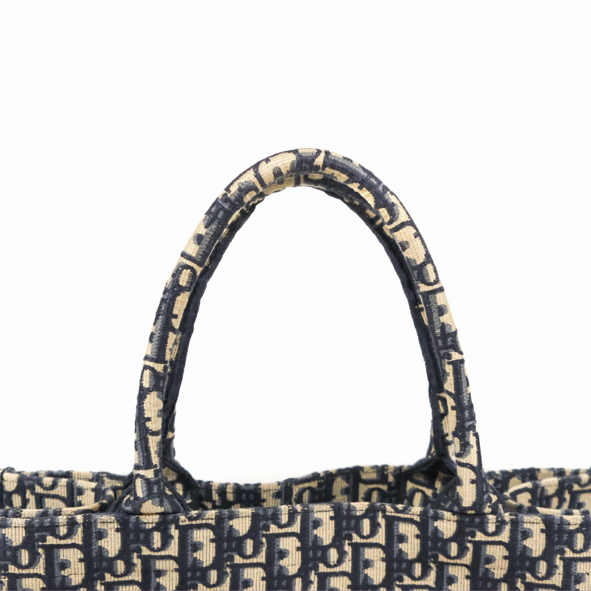 Christian Dior Medium (Old Small) Dior Navy Oblique Embroidery Canvas Book Tote