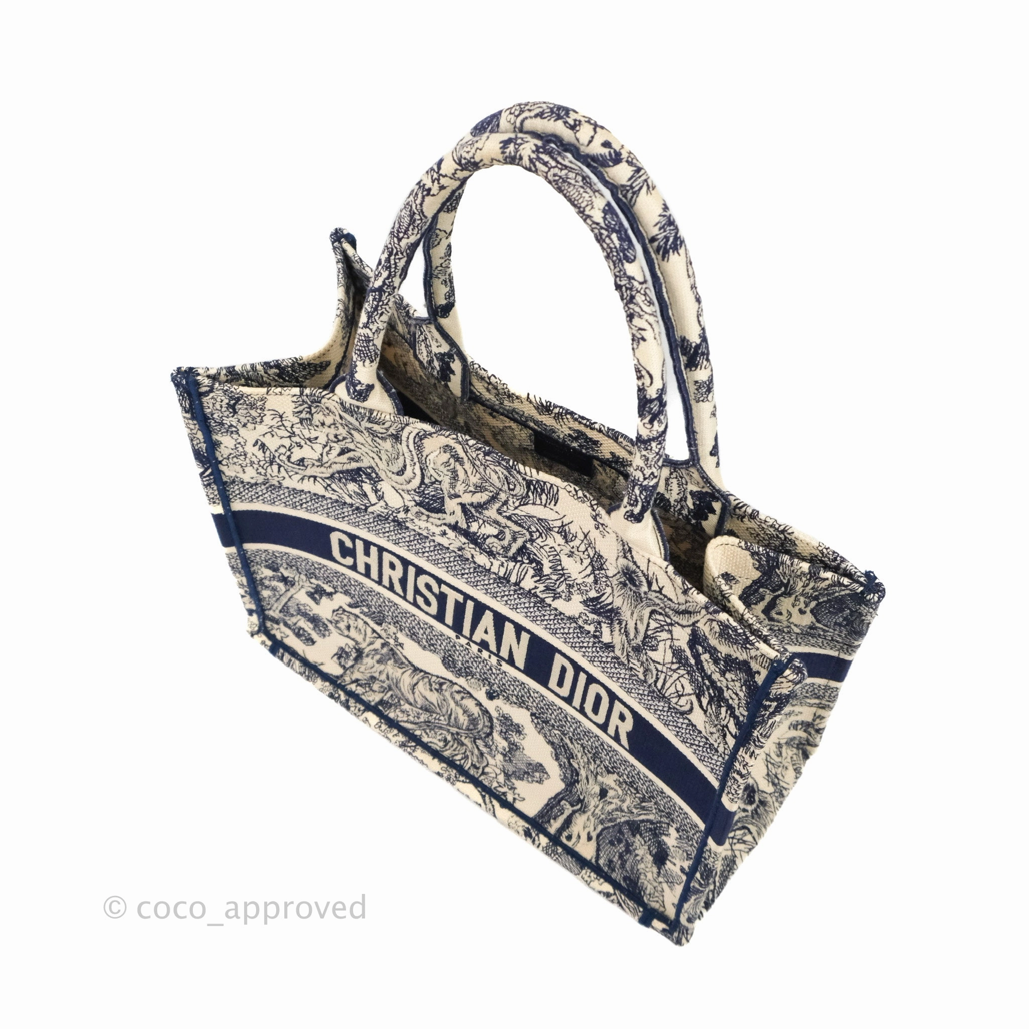 Christian Dior Medium (Old Small) Embroidered Toile De Jouy Canvas Book Tote Blue