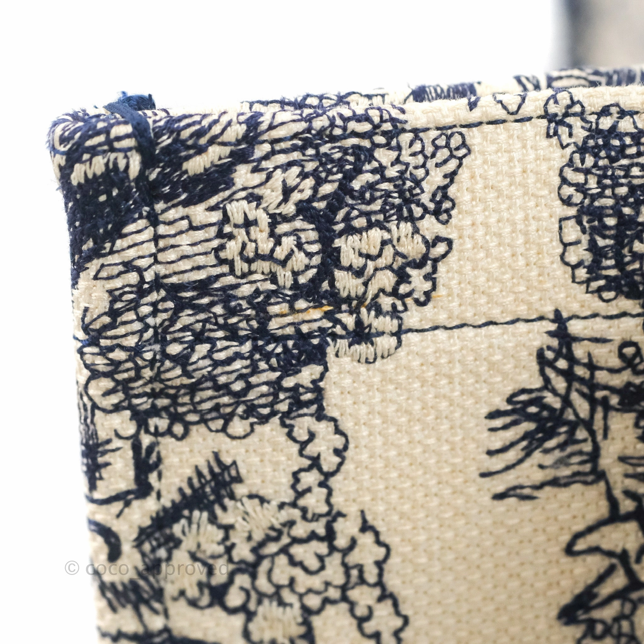 Christian Dior Medium (Old Small) Embroidered Toile De Jouy Canvas Book Tote Blue