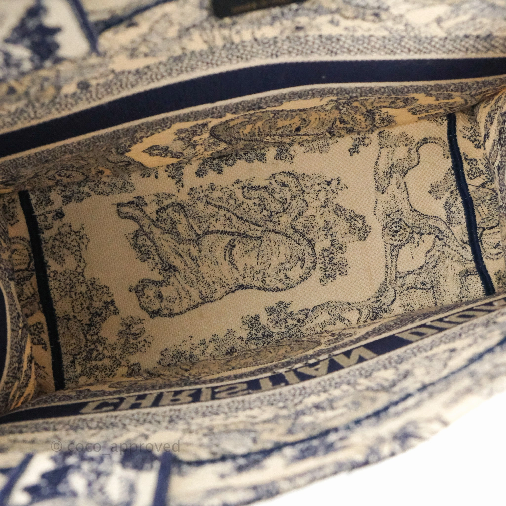 Christian Dior Medium (Old Small) Embroidered Toile De Jouy Canvas Book Tote Blue