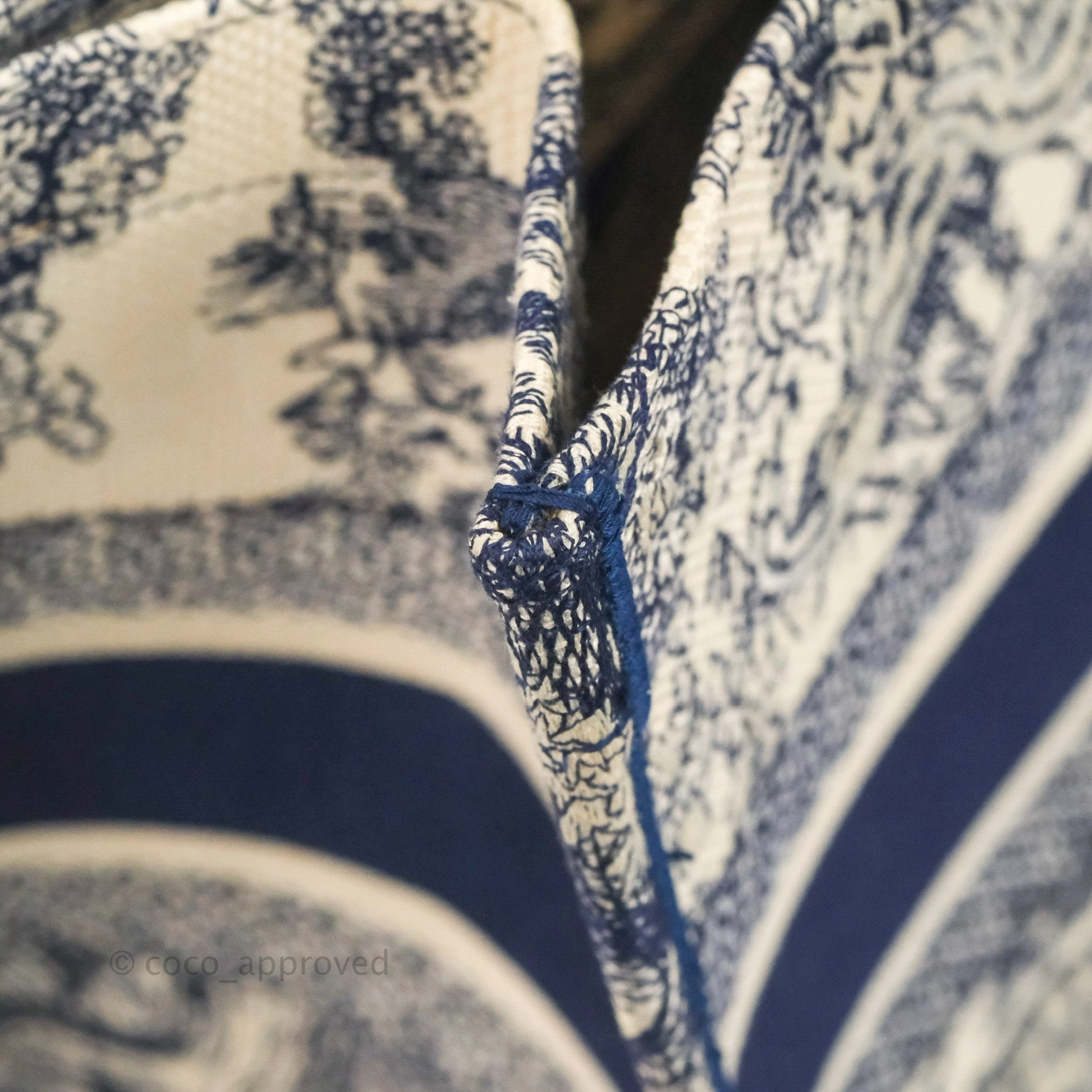 Christian Dior Medium (Old Small) Embroidered Toile De Jouy Canvas Book Tote Blue