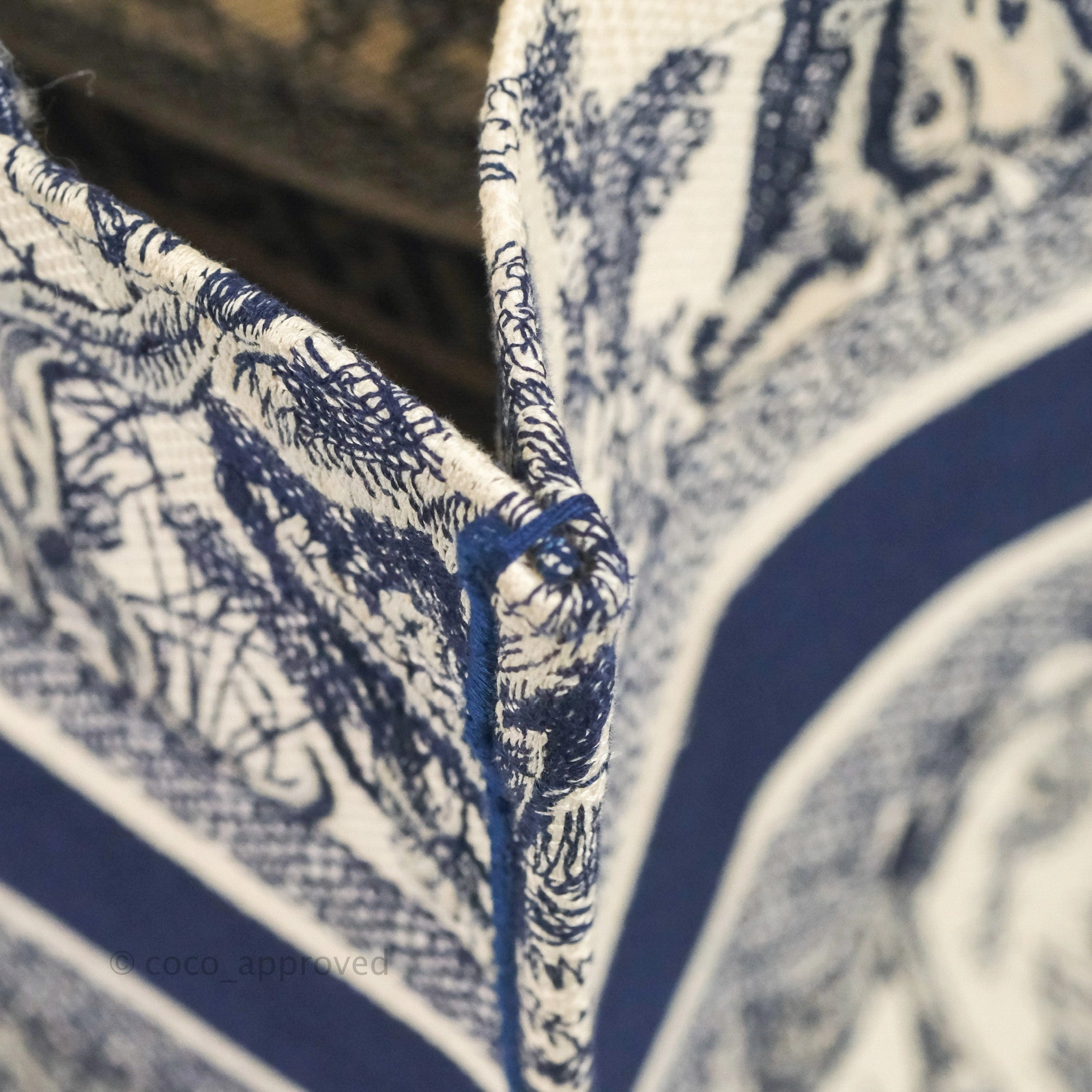 Christian Dior Medium (Old Small) Embroidered Toile De Jouy Canvas Book Tote Blue