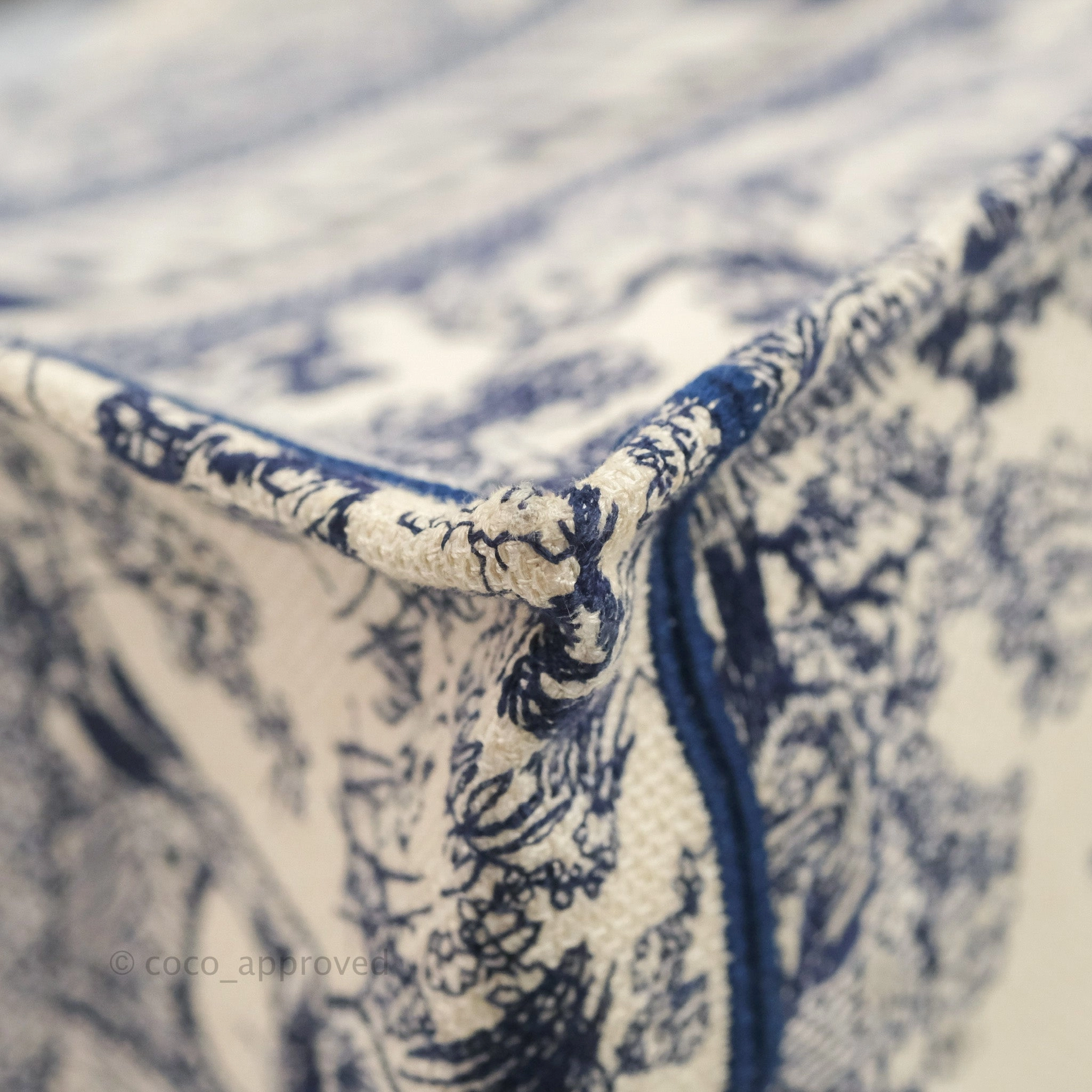 Christian Dior Medium (Old Small) Embroidered Toile De Jouy Canvas Book Tote Blue