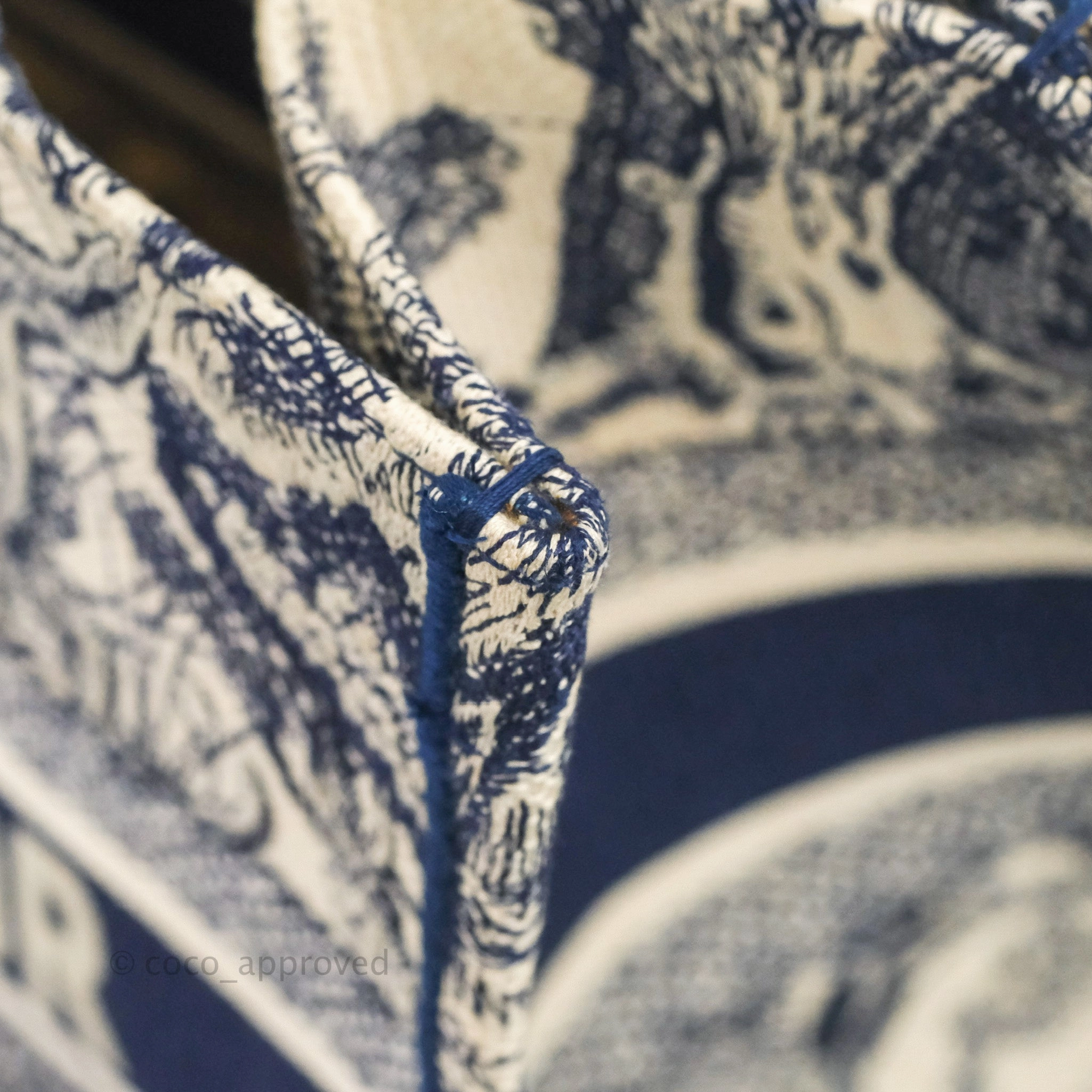 Christian Dior Medium (Old Small) Embroidered Toile De Jouy Canvas Book Tote Blue